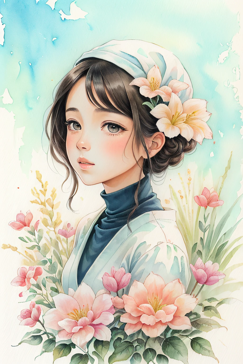 acuarela \(medio\), dibujo, IrisCompiet:1.2),pintura, hermoso campo de flores