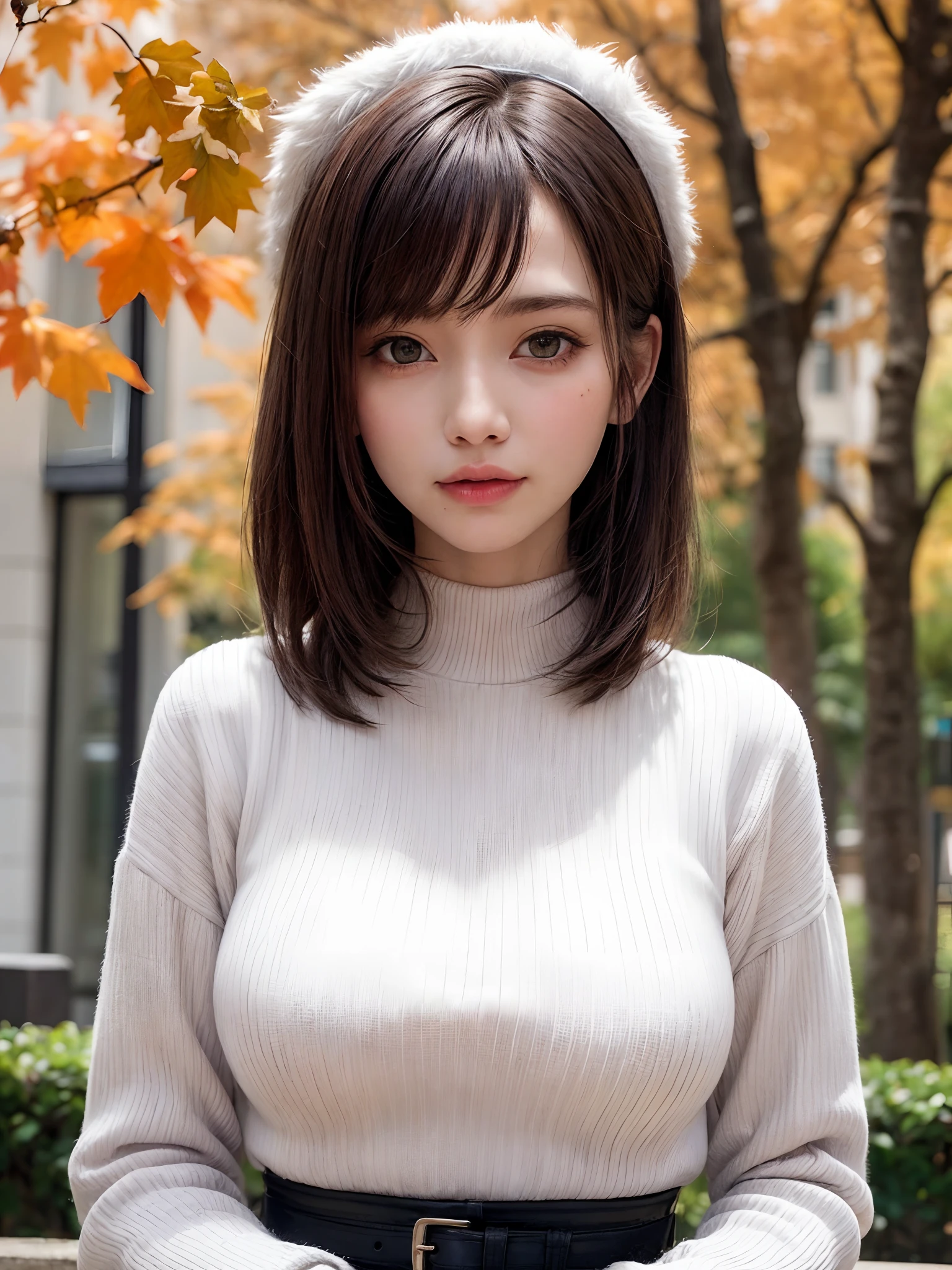 (masutepiece:1.4, top-quality、A very attractive adult beauty with a very cute smile:1.4、Add intense highlights to the eyes:1.4、Look firmly at the camera、Beautiful woman full of adult charm:1.4),1girl in, 独奏, Light brown shiny hair, muffler,Santa Claus hat:1.4,realisitic, looking at the viewers, Bright colored crystal light blue eyes:1.4, short shiny hair, Santa Claus Starneck Knit、 Red and white costume of Santa Claus in turtleneck with round hole in the center of the chest:1.4,Sexy red and blue turtleneck knit sweater with round hole in the center of chest:1.4、 s lips, lipgloss:1.4,bangss, The upper part of the body、big eye、Lashes、The face is a little red:1.4、Embarrassing)、((Canadian tree-lined avenues in autumn:1.4))、((Shorthair with bangs、big eye、Put very strong highlights in your students:1.4、{Gigantic|Big|Huge|Mega} breasts:1.4、very Bigger breasts、gazing at viewer、Very beautiful beauty、Put your ears out:1.4、long neck:1.4、little smiling、Beautiful teeth、Open your mouth and smile:1.4))、28 year old:1.4、Very cute supermodel:1.4、