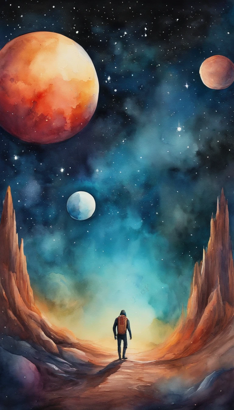 Colorful futuristic space illustration,There's a planet in the middle, a beautiful artwork illustration