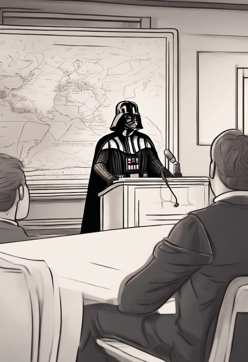 Dart Vader giving a presentation on global climate change at the science and technology symposium