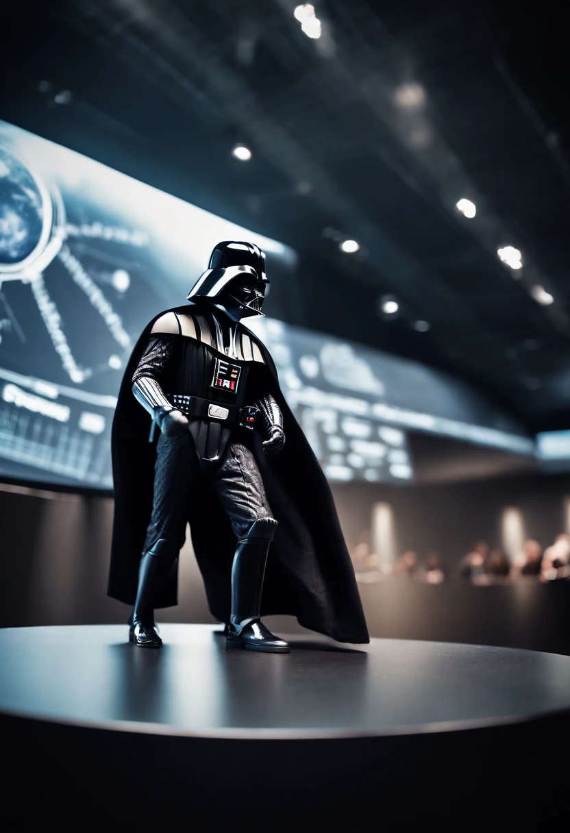 Dart Vader giving a presentation on global climate change at the science and technology symposium