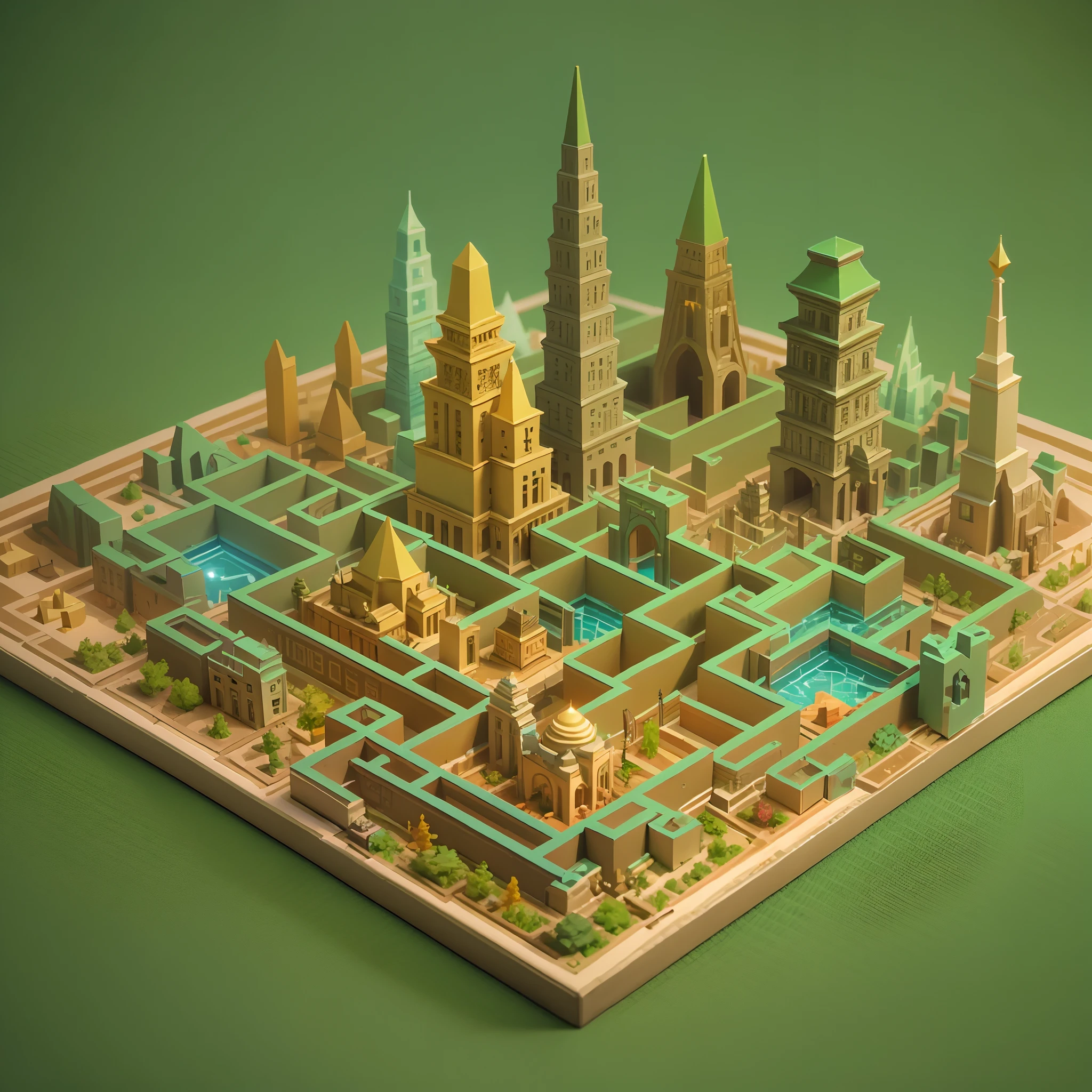 Low-poly geometric maze, diorama，Independent small block model，Monument Valley game 3D modeling，Minaret obelisk，vivd colour,，macro photography，Backlight, High quality, Ultrathin, Detailed, Precise, (Masterpiece), Masterpiece, (16K resolution), cinmatic lighting, Dynamic perspective, Chinese mythology, Works of masters, Best image quality, (Tyndall effect),pixai,Colorful,