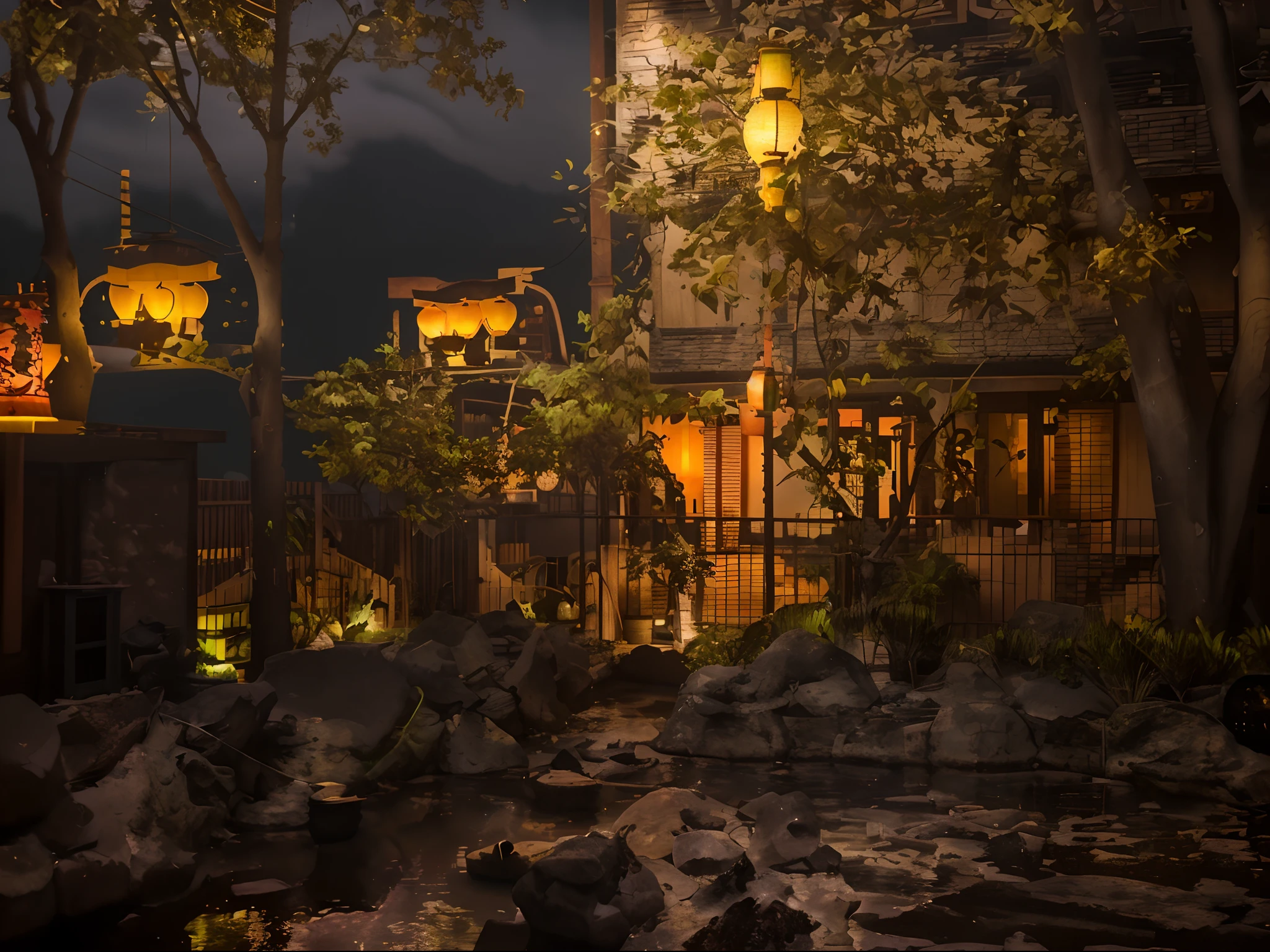 night, light lanterns, epic, oriental