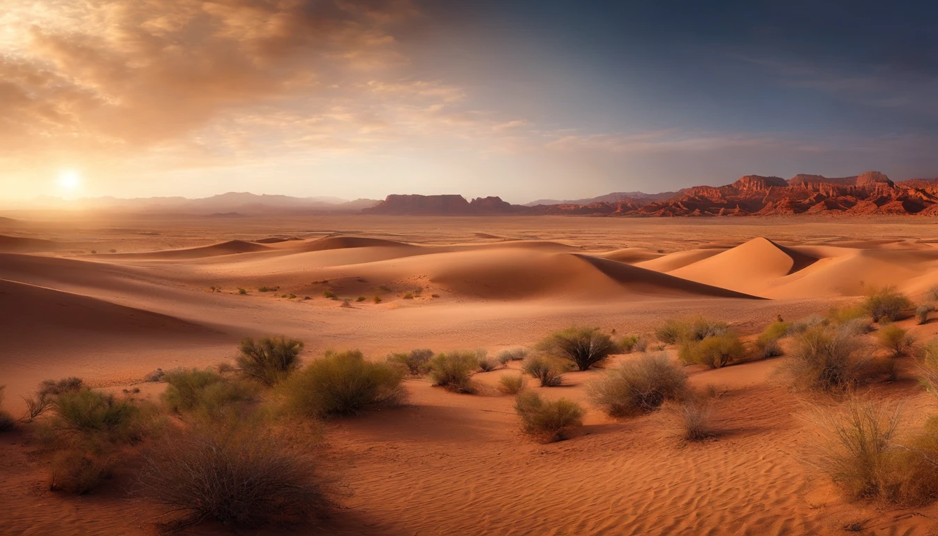 A horizon view of a desert battlefield