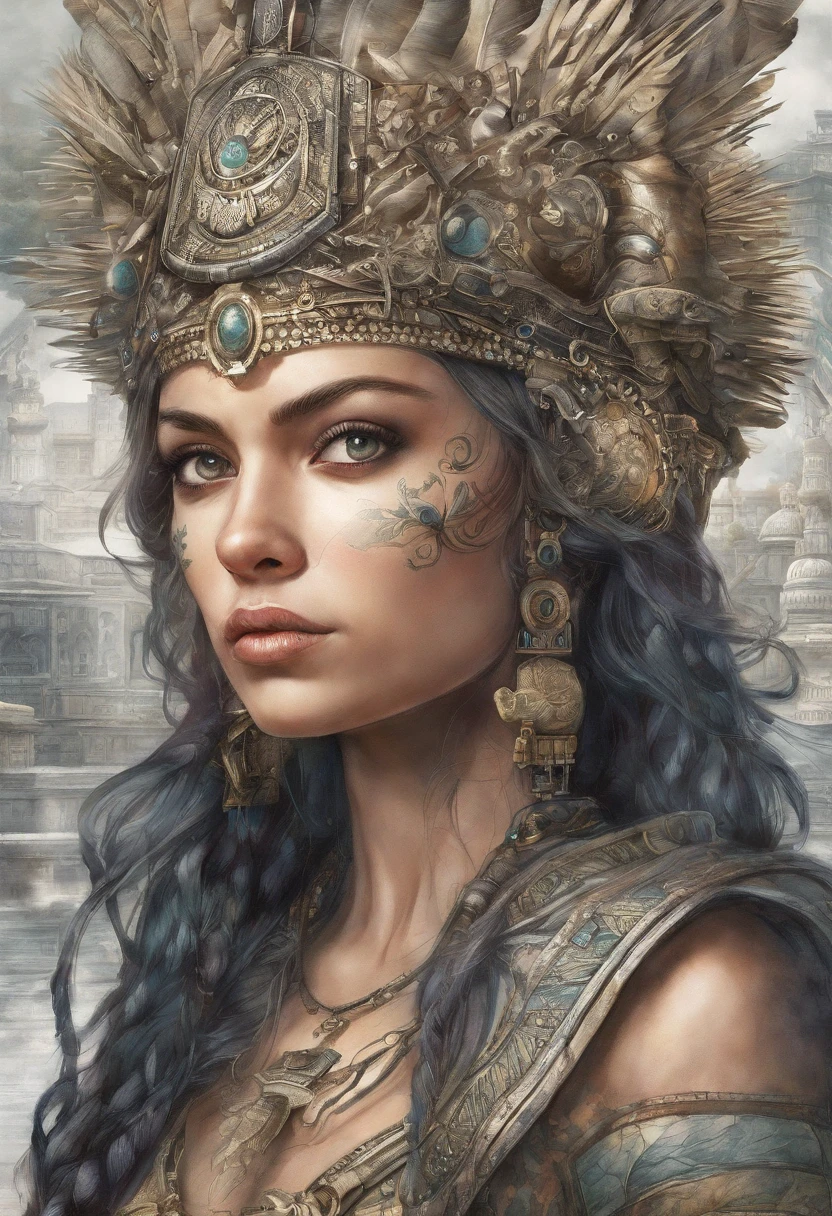 aztec art wall 3D, king, skulls, jaguar, colorful headdress, roses, beautiful digital art, exquisite digital illustration, beautiful fantasy art portrait, stunning digital painting, beautiful digital painting, colorfull digital fantasy art