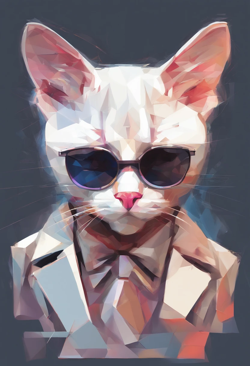 Perfect alignment, Cute cat in jacket，Crystal vases，Rose blossom, Wear sunglasses, Tolerable, standing position, abstract beauty, centered, Looking at the camera, Facing the camera, Near-perfect, Dynamic, highly detaild, silky, Sharp focus, 8K, High-definition resolution, Illustration, art by Carne Griffiths and Wadim Kashin, White background