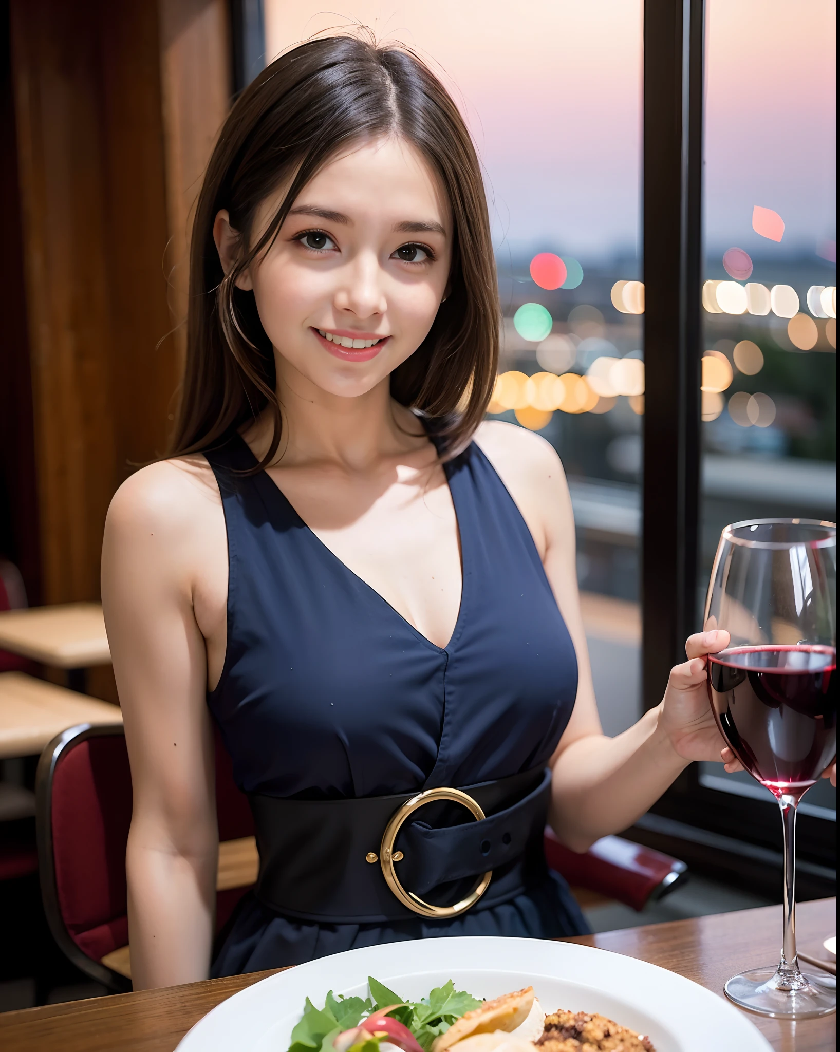 (64K, UHD, top quality, masterpiece: 1.2), (realistic, photorealistic: 1.37), super detailed, pretty woman 1 person, (slim face), (slim body), (brown hair), (short cut), cheeks slightly blushing, (44 years old), 38 years old, solo, beautiful detailed urban night view outside the window, restaurant, wine glasses sit, at night, in a prominent placeNovaFrogStyle, Actress, Model, Waist Up, White Wine, Slim, Wine Glass, Super Clean Night View, Wine Glass Put in the Middle, Happy Smile, (Smile: 1.15), Beautiful Fine Eyes, Upper Body, Bust Japan Up, Night, Short, Short, Actress, Model, Waist Up, White Wine, Slim, Wine Glass, Super Clean Night View, Wine Glass Put in the Middle, Happy Smile,