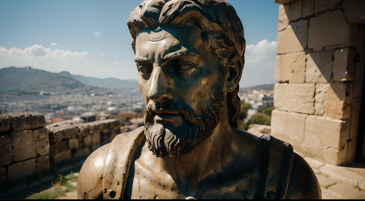 A stunning intricate full colour upper body statue of a man ((made of stone)), long hair,
epic character composition,
by ilya kuvshinov, alessio albi, nina masic,
sharp focus, natural lighting, subsurface scattering, f2, 35mm, film grain