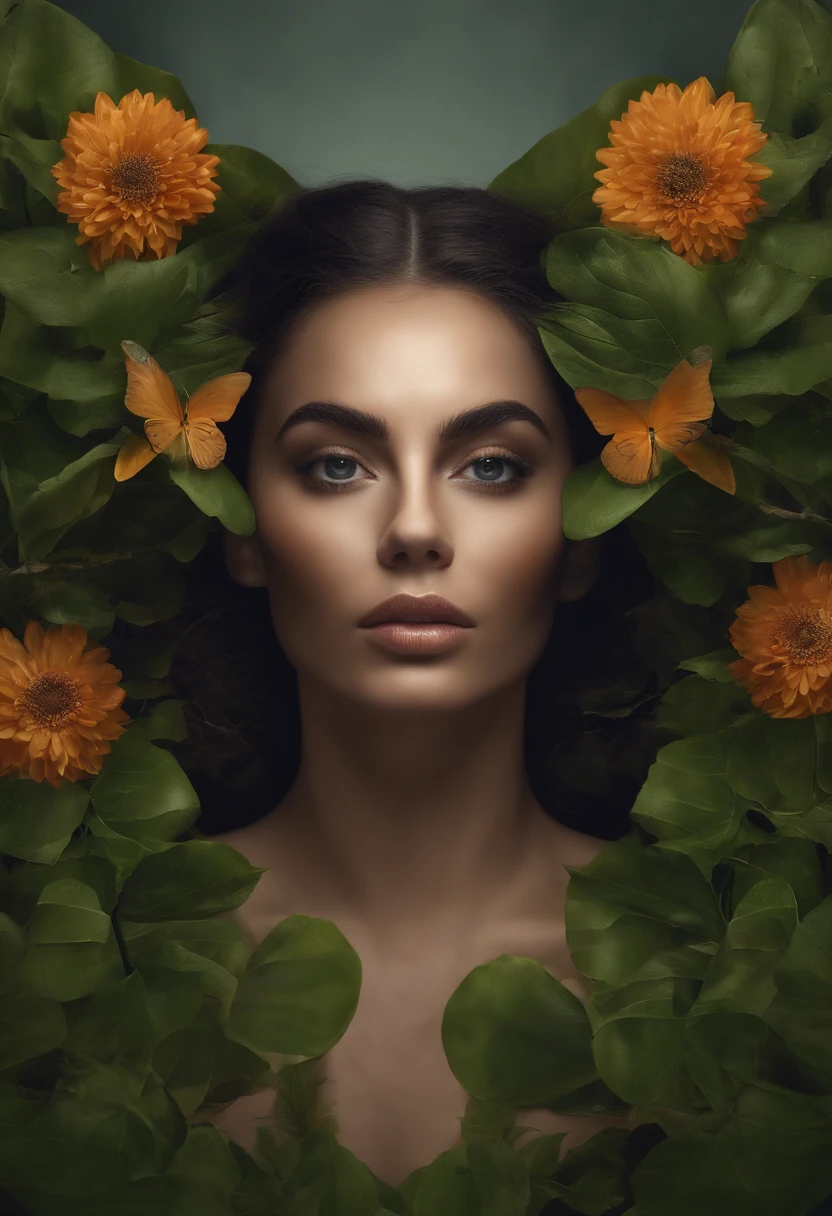 Surrealistic portrait: Create a portrait of a character by mixing realistic and surreal elements. For example, you can combine the human face with elements of animals, plants or inanimate objects.front focus), (in the dark:1.6), portrait, fantasy art, realistic photo, dynamic lighting, artstation, poster, volumetric lighting, very detailed body, 4 k, award-winning, Fully Naked Pose.