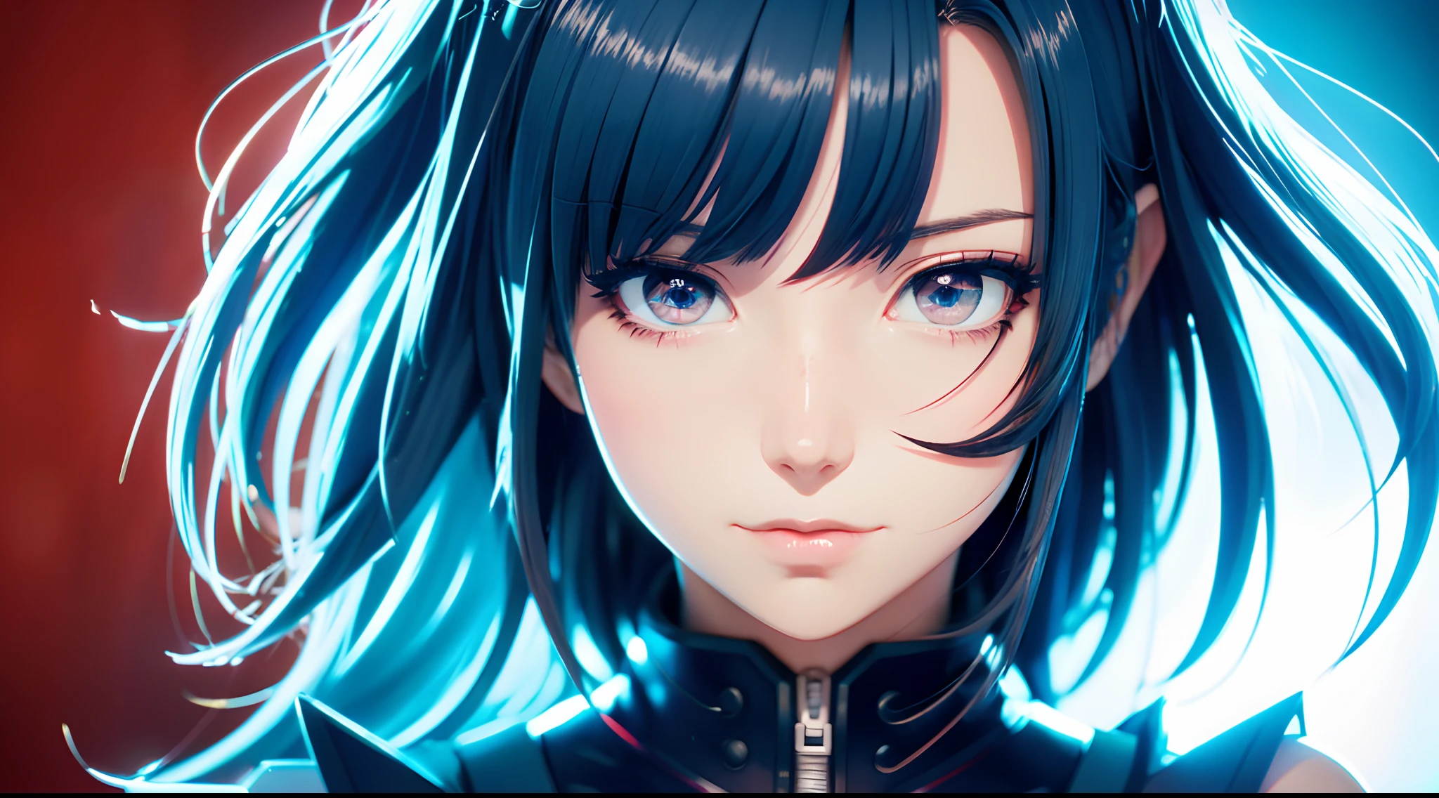 Menina anime com cabelo azul e colete vermelho com olhos azuis, estilo anime 4K, Anime Art Wallpaper 8K, arte de anime digital detalhada, badass anime 8 k, arte de anime digital, Anime Art Wallpaper 4K, Anime Art Wallpaper 4K, arte digital estilo anime, Papel de parede anime 4k, estilo anime. 8k, 4k anime wallpapers, Anime Wallpaper 4k
