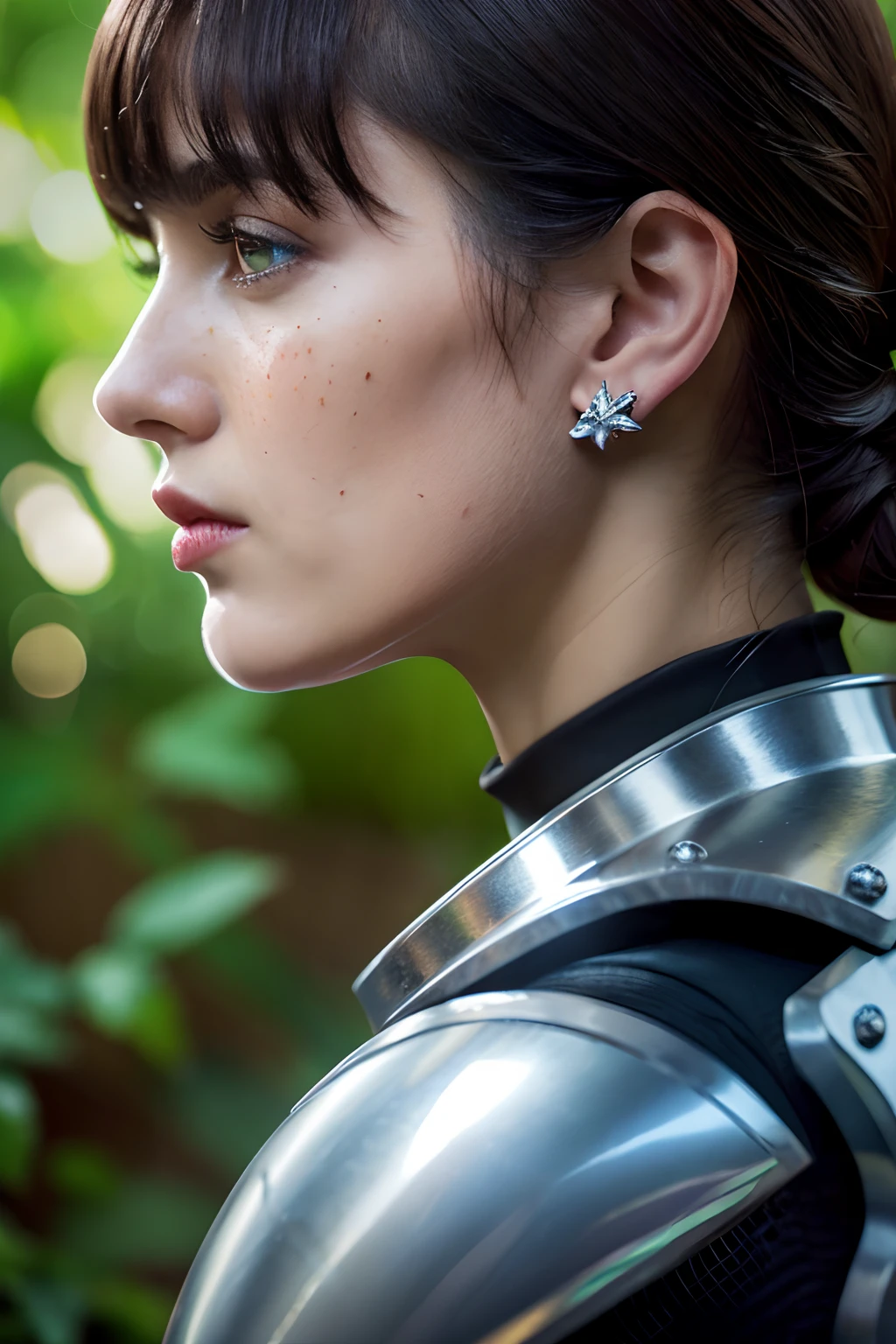 extremely detailed CG unity 8k wallpaper) full shot body photo of a devout sister of battle, portrait, action scene, ((extreme close up:1. 4)), beautiful sister of battle woman holding a standing in front of a stained glass window, (blush), ((air tank on back)), ((fleur de lys armor)), ((fleur de lys face tattoo:1. 2)), ((purity seals on armor)), (bangs), (freckles:0. 9), detailed symmetrical face, ((white hair:1. 4)), (bob cut hair), (ice blue eyes), reflective eyes, dark eyebrows, mascara, makeup, (dark lipstick), (warhammer power armor), ((intricate sisters of battle power armor:1. 2)), (red pelvic curtain:1. 2), ((red armor:1. 4)), sci fi nun armor, ((black armor)) (matte armor), drawn in warhammer 40k style, (vines and ivy), marble walls, dust particles, detailed lighting, rim lighting, dramatic lighting, chiaroscuro, (from side), from above, professional majestic impressionism oil painting by Waterhouse, John Constable, Ed Blinkey, Atey Ghailan, Studio Ghibli, by Jeremy Mann, Greg Manchess, Antonio Moro, trending on ArtStation, trending on CGSociety, Intricate, High Detail, dramatic, makoto shinkai kyoto, trending on artstation, trending on CGsociety