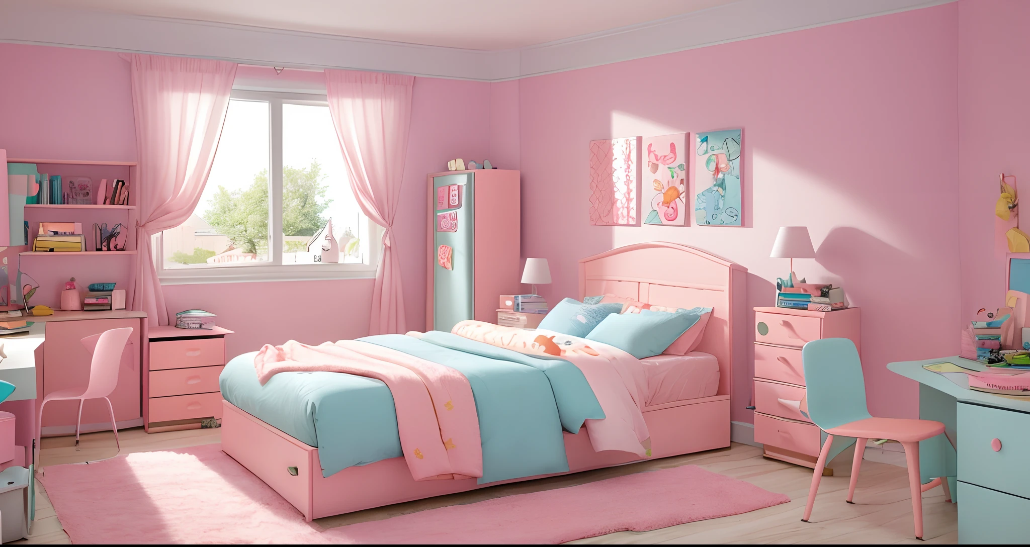 Peach pastel cartoon cutecore bedroom