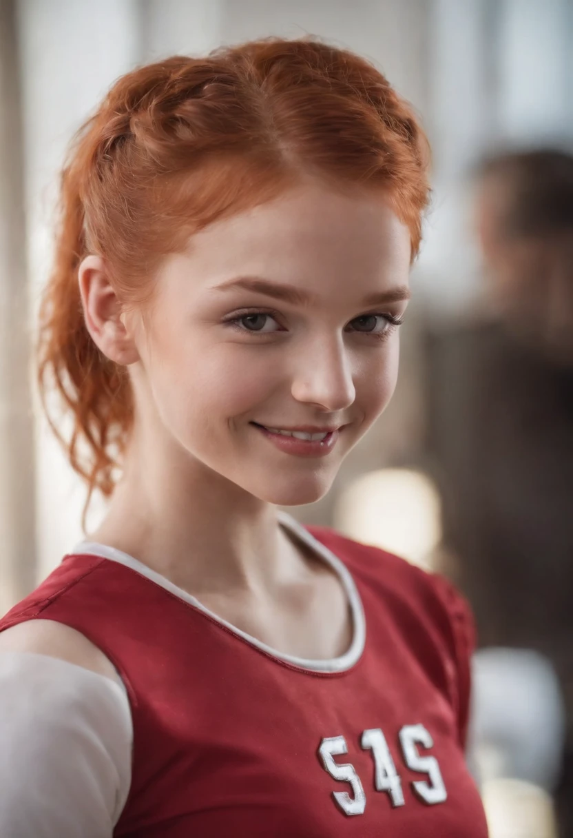 Beautiful red-haired -yeld chleader posing and smiling