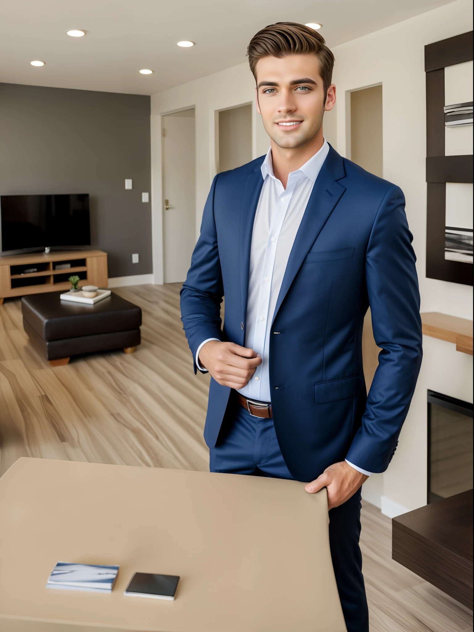 handsome young man, real estate agent, fancy dress