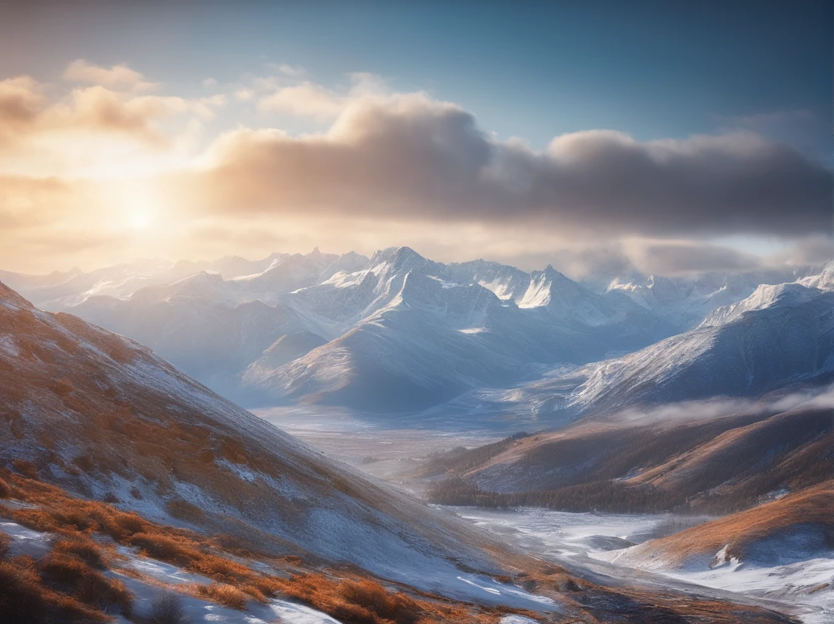 шедевр, beste-Qualit, highly quality, extremely detailed CG 8k wallpaper unit, paysage, Science-fiction, Haute technologie, very dense, batiment structure complexe, sommet d'une montagne, hiver