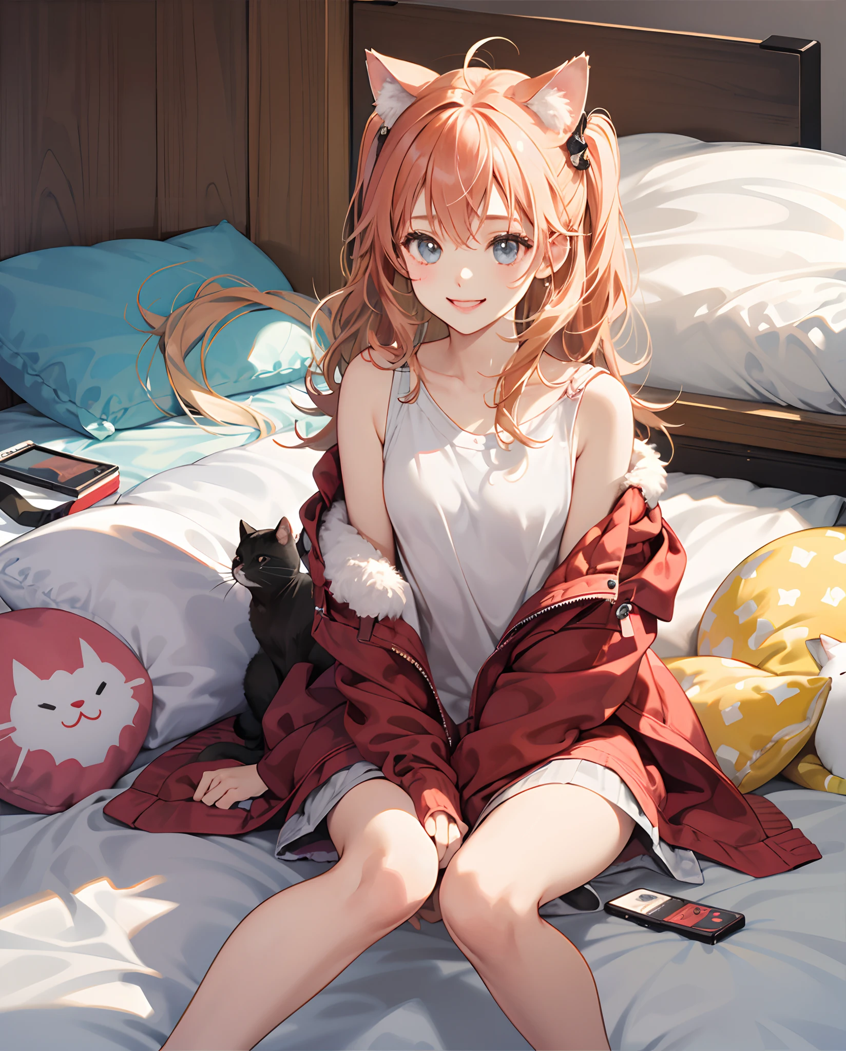 animesque、Little Girl、girl with、Chibiloli cat、It's too cold to get out of the futon、Head and face out、I'm looking at this、Smiling Girl、wink