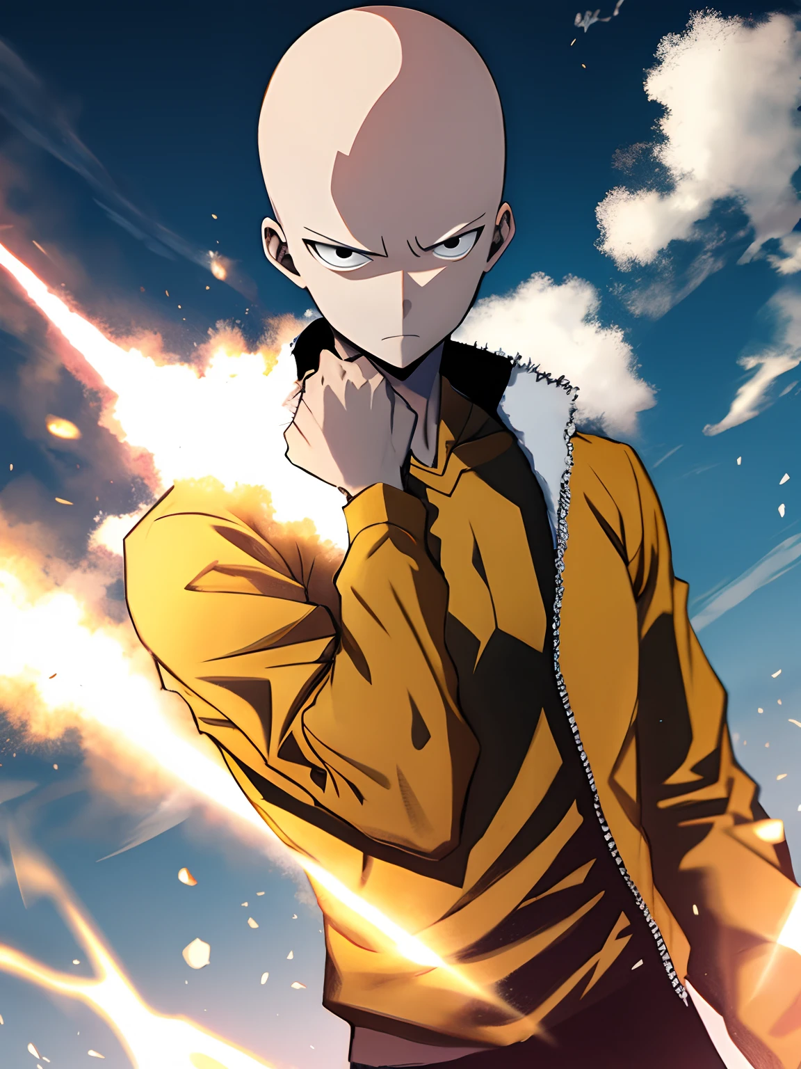 Saitama fists to the sky, hyperdetailled