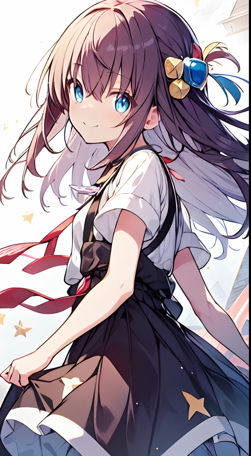 masutepiece, Best Quality,Illustration, Wallpaper, ultra -detail, Absurd beauty, 1beautiful girl、Glitter and big eyes、Hair fluttering in the wind、♡、Smaller head、miscievous smile:1.3、Angle looking up from below