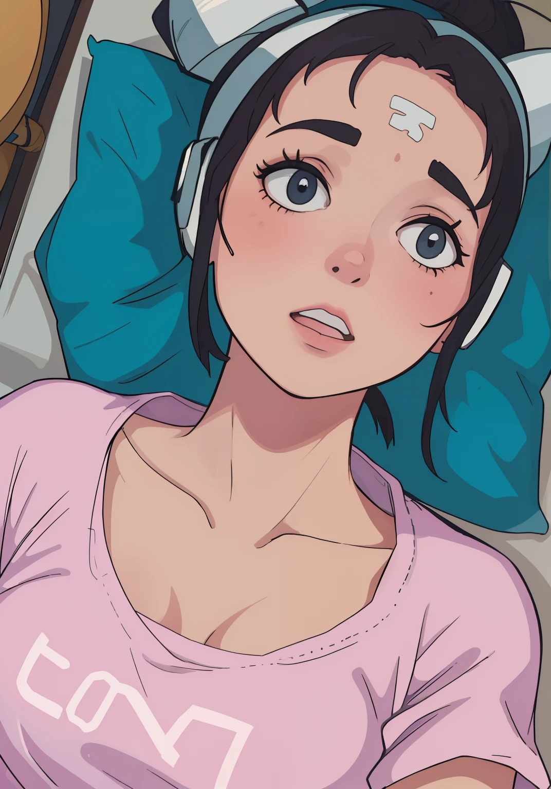 Woman lying on a towel with headphones on her head, malhar, Cottagecore!! corpo fitness, low quality video, seu rosto ruborizado e suor, tiktok video, em uma academia, pele suada!!, com fones de ouvido, ela tem cerca de 30 anos, ela tem cerca de 3 0 anos, usando uma camiseta regata de corte baixo, abdominais suados