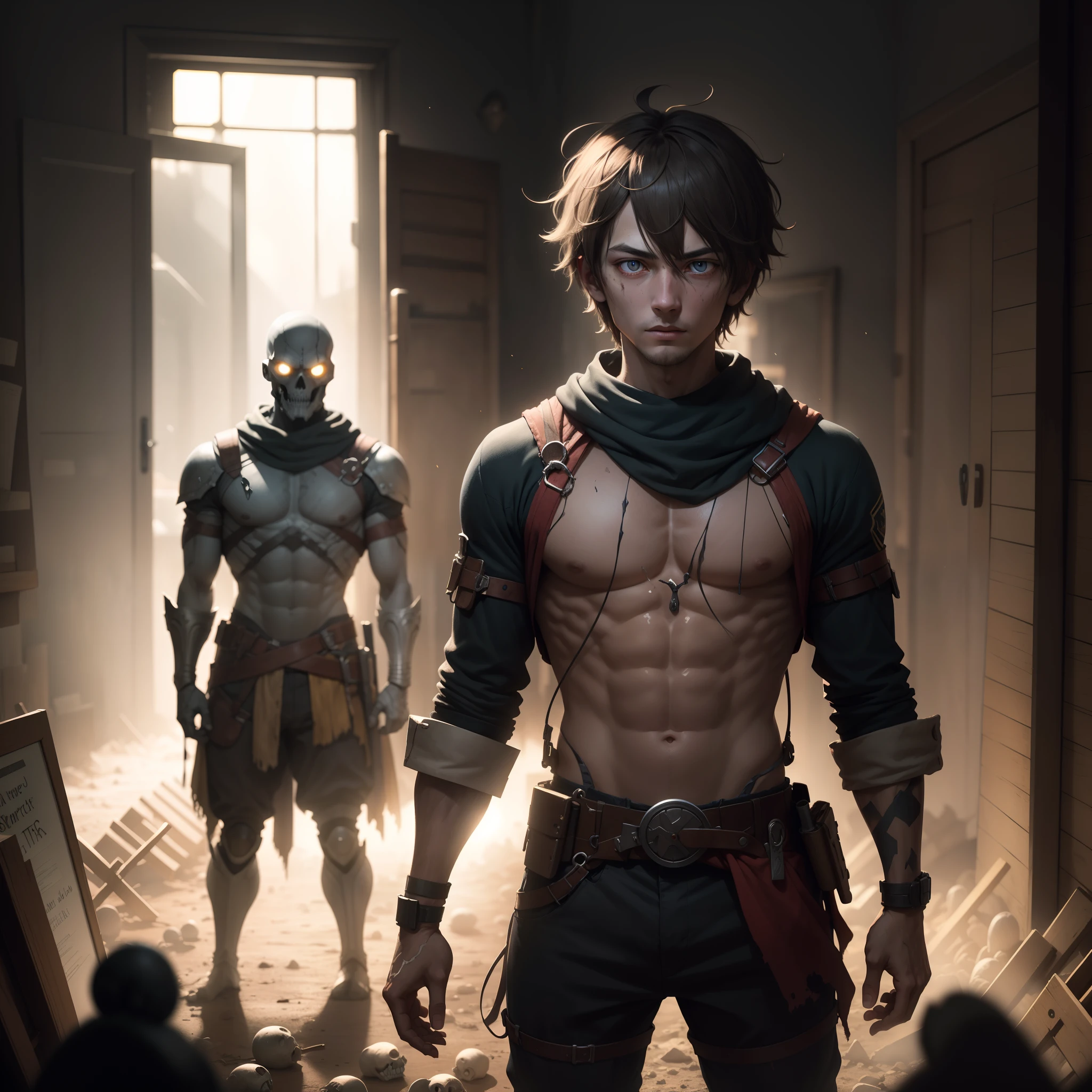 Alone he stands surrounded by corpses yet the light shone on him,strong eyes ,posture filled with determination