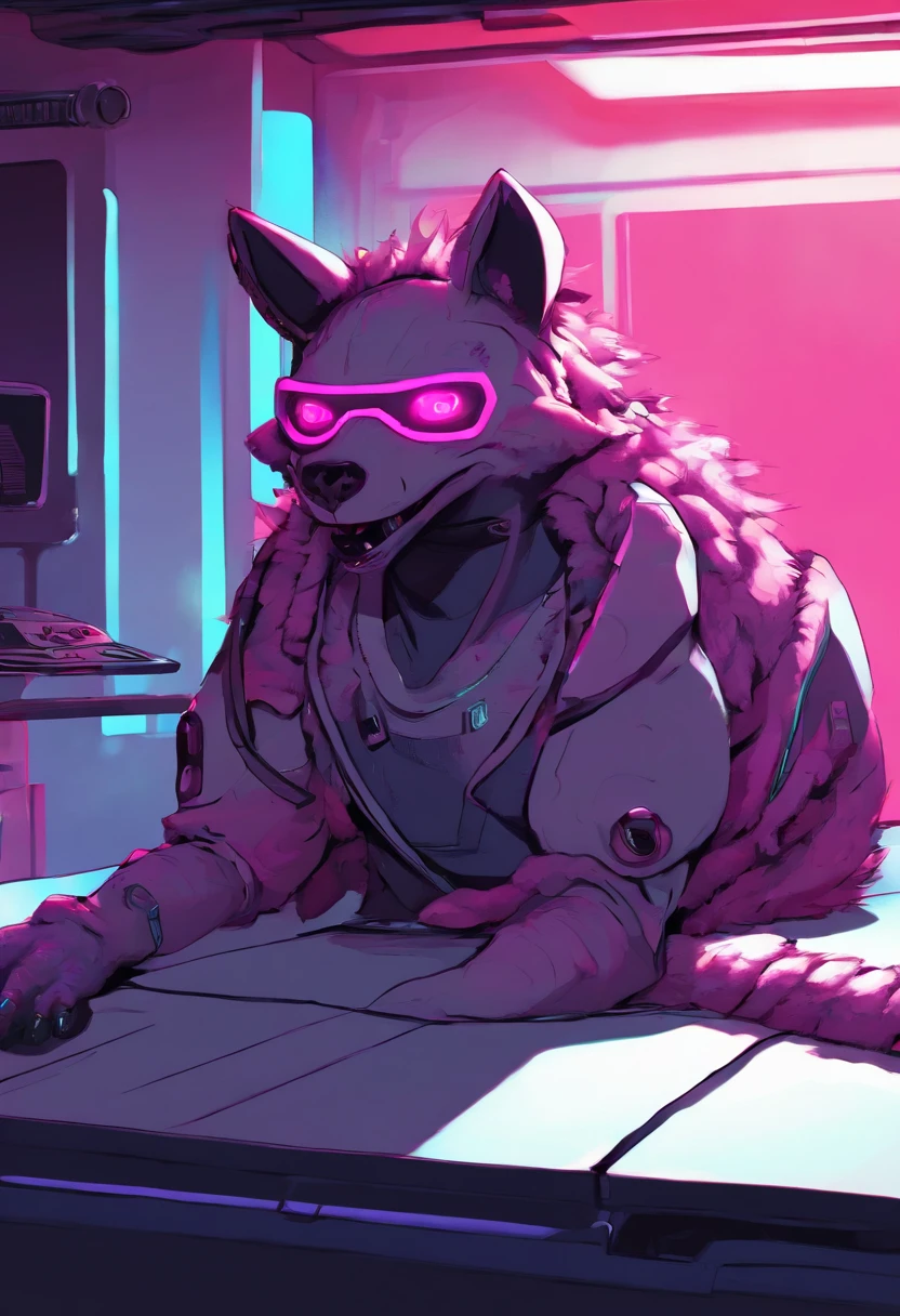 Furry , Hyena, female, limbless, pregnant, pregnant belly,huge belly, massive breasts, laying on bed, looking at viewer,pussy,furry body, smiling,no arms, no legs