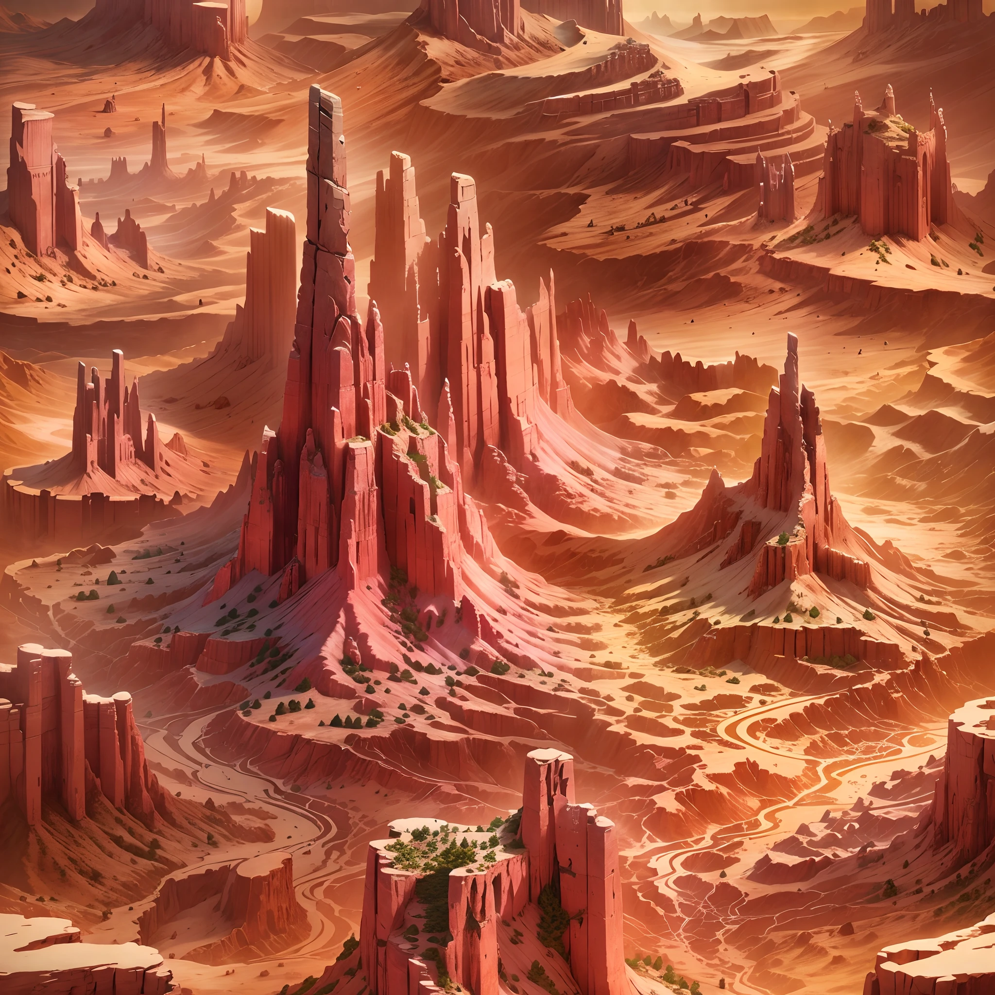 Paper carving:monument valley,Sunset,rock formations,Mesa Bhikkhu,Towering cliffs,​​clouds,A desert.(Surrealist dream style), Light tracing, Environmental shielding, Hazy, Natural light,