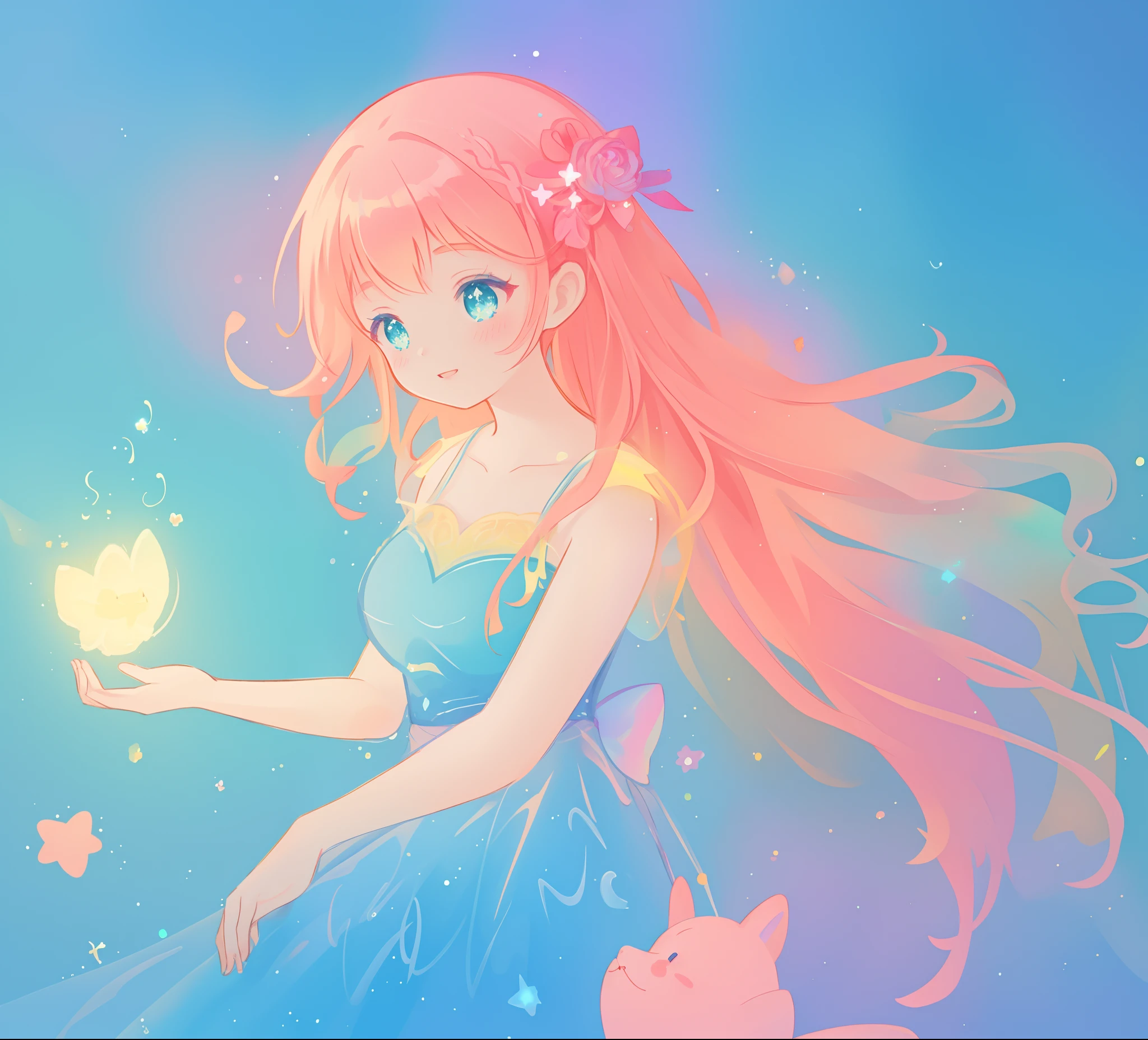 beautiful girl in colorful liquid dress, vibrant pastel colors, (colorful), magical lights, sparkling lines of light, inspired by Glen Keane, inspired by Lois van Baarle, disney art style, by Lois van Baarle, glowing aura around her, by Glen Keane, jen bartel, glowing lights! digital painting, flowing glowing hair, glowing flowing hair, beautiful digital illustration, fantasia background, whimsical, magical, fantasy, beautiful face, ((masterpiece, best quality)), intricate details, highly detailed, sharp focus, 8k resolution, sparkling detailed eyes, liquid watercolor