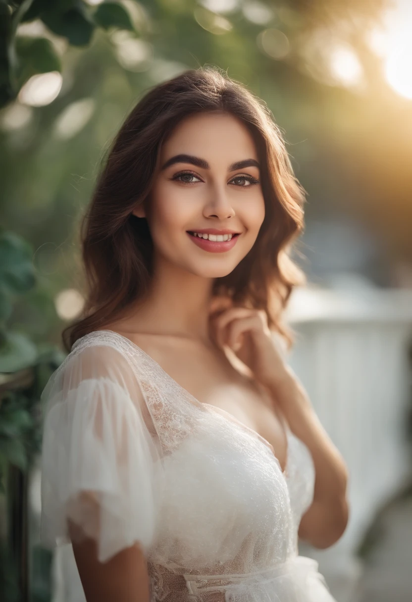 closeup portrait,white skirt,Dreamy tones,Take a selfie in front of the camera,Sweet smile,airbubble