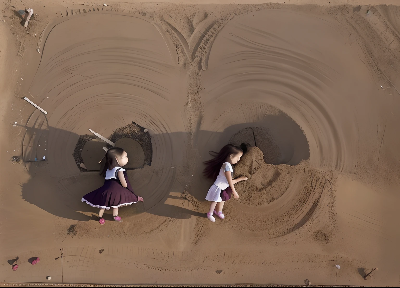 two little girl play in the ground