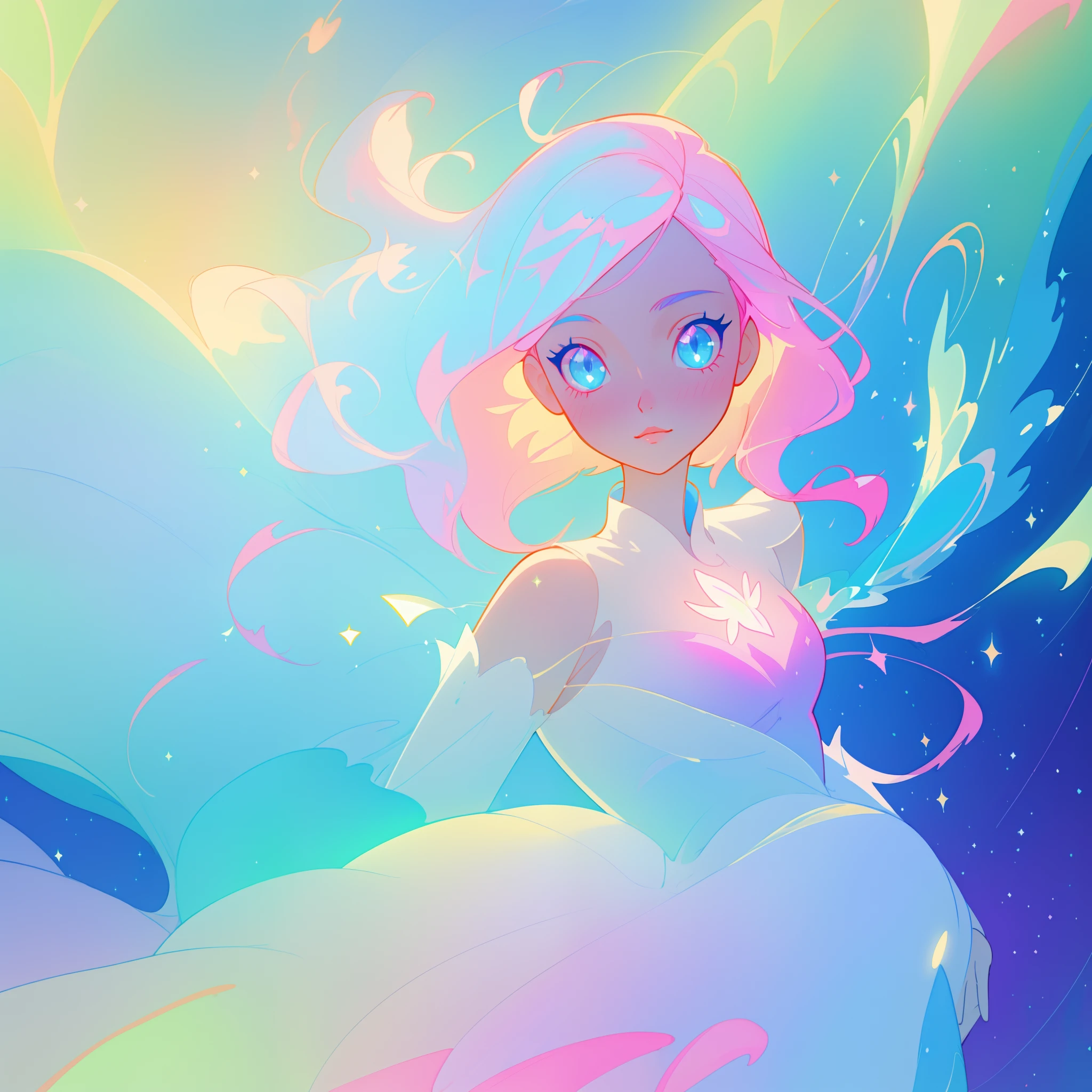 beautiful anime girl in colorful liquid dress, vibrant pastel colors, (colorful), magical lights, sparkling lines of light, inspired by Glen Keane, inspired by Lois van Baarle, disney art style, by Lois van Baarle, glowing aura around her, by Glen Keane, jen bartel, glowing lights! digital painting, flowing glowing hair, glowing flowing hair, beautiful digital illustration, fantasia background, whimsical, magical, fantasy, beautiful face, ((masterpiece, best quality)), intricate details, highly detailed, sharp focus, 8k resolution, sparkling detailed eyes, liquid watercolor