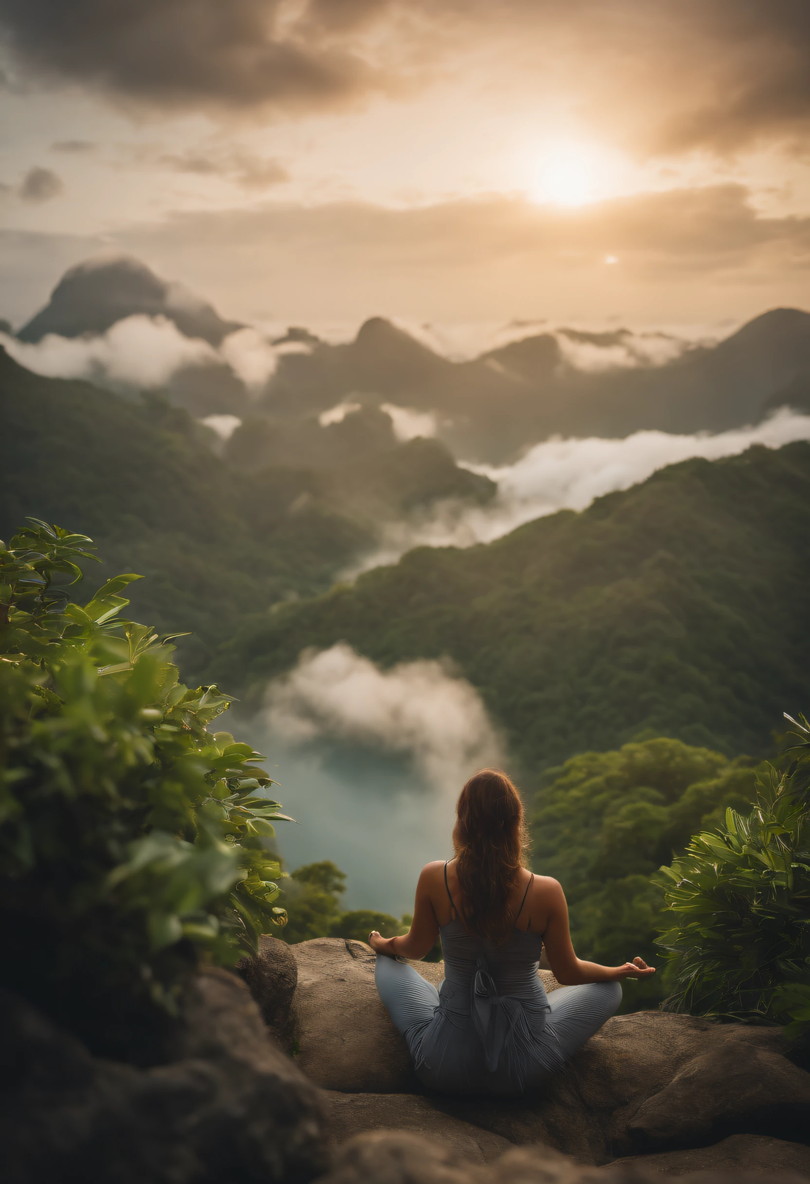 beautiful woman , meditation , meditation , lush , island , above the cloud,8k HD high definition 8k UHD, DSLR