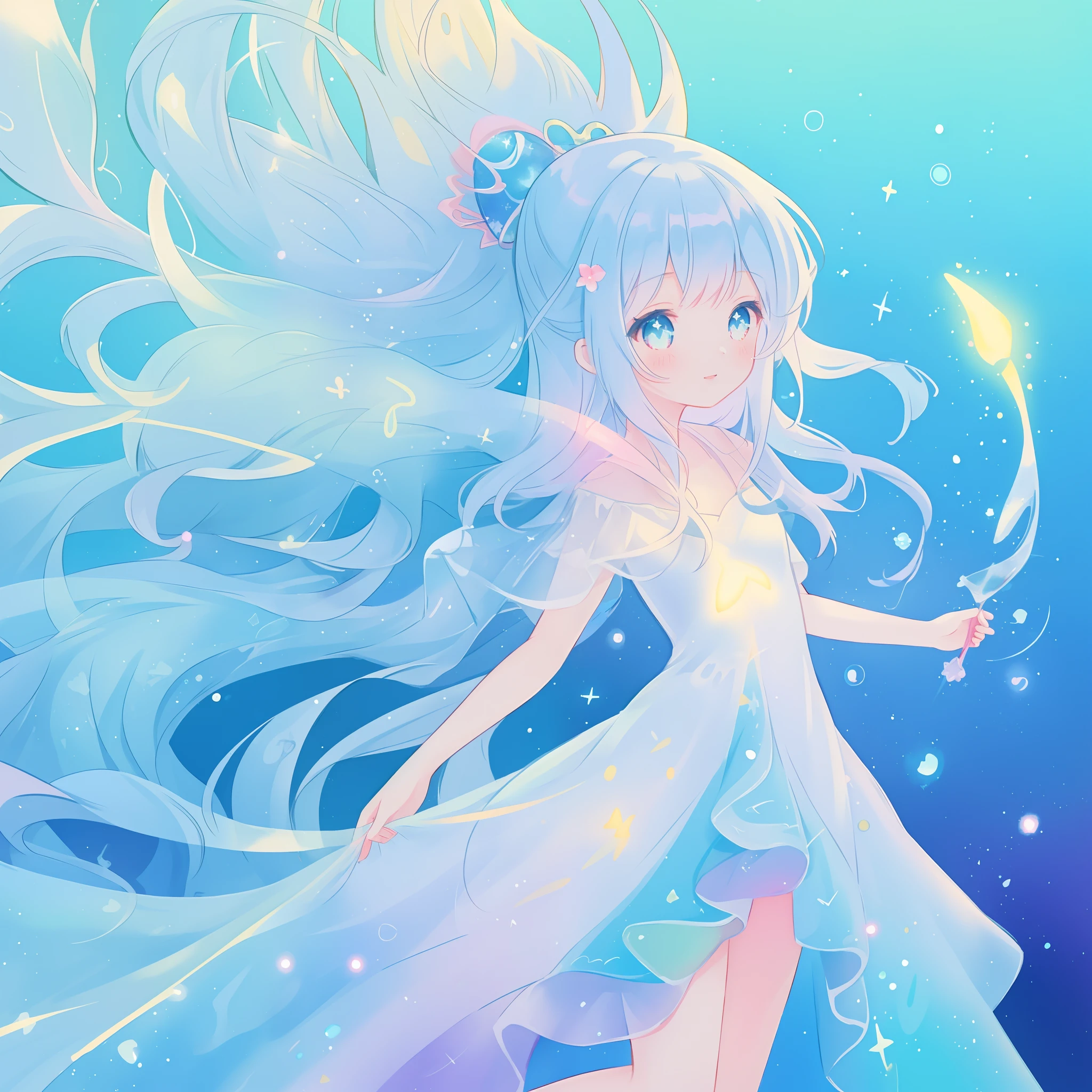 beautiful anime girl in colorful liquid dress, vibrant pastel colors, (colorful), magical lights, sparkling lines of light, inspired by Glen Keane, inspired by Lois van Baarle, disney art style, by Lois van Baarle, glowing aura around her, by Glen Keane, jen bartel, glowing lights! digital painting, flowing glowing hair, glowing flowing hair, beautiful digital illustration, fantasia background, whimsical, magical, fantasy, beautiful face, ((masterpiece, best quality)), intricate details, highly detailed, sharp focus, 8k resolution, sparkling detailed eyes, liquid watercolor