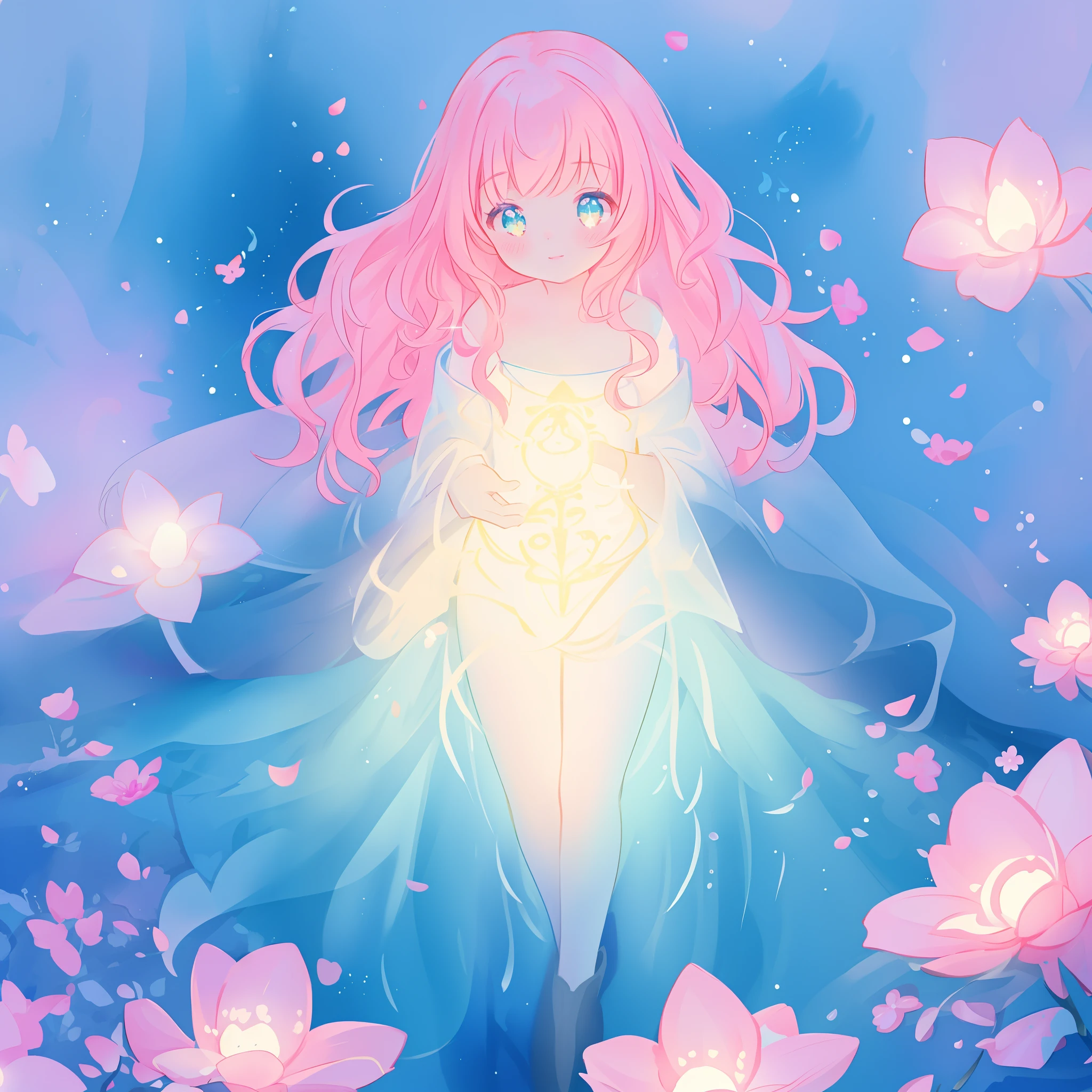 beautiful girl in flowing gradient layered ballgown, flowing pink hair, whimsical fantasia and flowers background, vibrant pastel colors, (colorful), magical lights, magical flowers, flowers, glowing lights, red pink long wavy hair, sparkling lines of light, inspired by Glen Keane, inspired by Lois van Baarle, disney art style, by Lois van Baarle, glowing aura around her, by Glen Keane, jen bartel, glowing lights! digital painting, flowing glowing hair, glowing flowing hair, beautiful digital illustration, fantasia background, whimsical, magical, fantasy, beautiful face, ((masterpiece, best quality)), intricate details, highly detailed, sharp focus, 8k resolution, sparkling detailed eyes, liquid watercolor