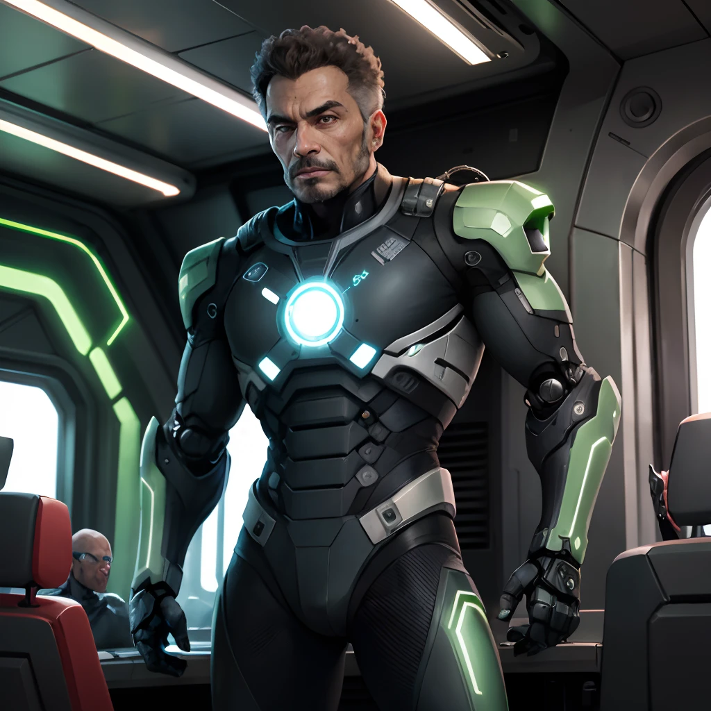 Robo futurista, homem, borgue , verde , star trek, espaco, ultra qualidade, arma