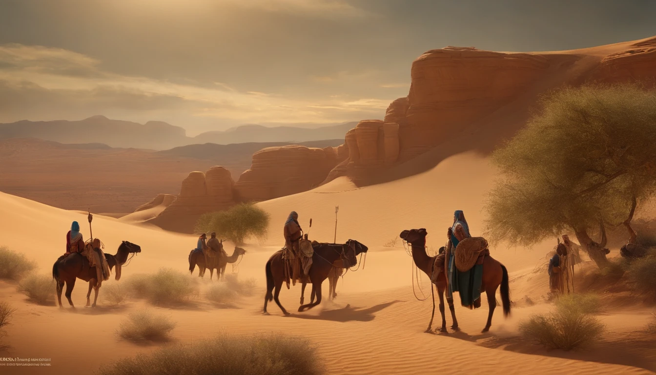The Israelites Setting Up Their Tabernacles in the Wilderness , Com muita gente, million ,Moses holding a staff ,deserto, Vestidos velhos,,Historical reference,Arte e detalhes de alta qualidade,Estilo retrato realista,paleta de cores sutil,fundo vibrante,texturas naturais,Sombras profundas,Destaques sutis,historical accuracy,meticulous attention to detail,Profundidade e intensidade emocional,authentic representation,instigante,atmosfera espiritual,Um Senso de Sabedoria Antiga,Impacto profundo