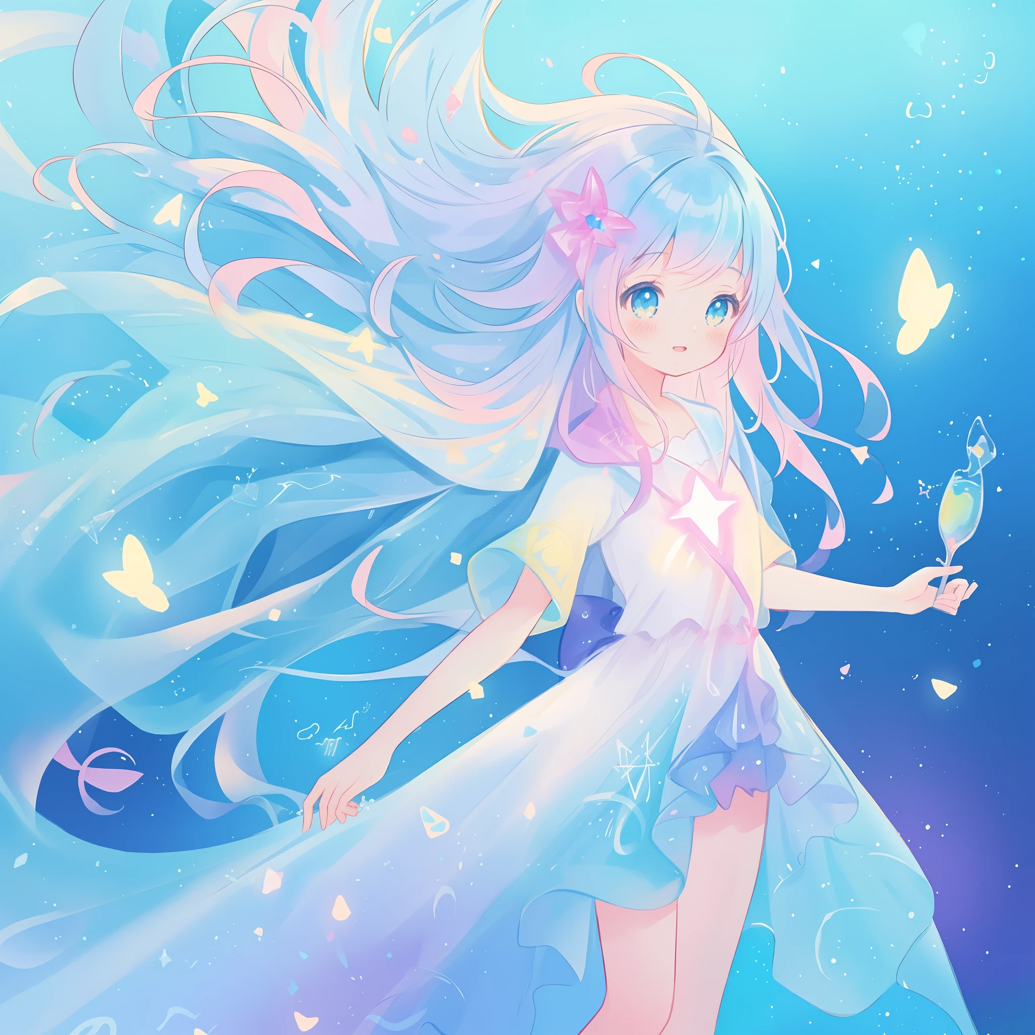 beautiful anime girl in colorful liquid dress, vibrant pastel colors, (colorful), magical lights, sparkling lines of light, inspired by Glen Keane, inspired by Lois van Baarle, disney art style, by Lois van Baarle, glowing aura around her, by Glen Keane, jen bartel, glowing lights! digital painting, flowing glowing hair, glowing flowing hair, beautiful digital illustration, fantasia background, whimsical, magical, fantasy, beautiful face, ((masterpiece, best quality)), intricate details, highly detailed, sharp focus, 8k resolution, sparkling detailed eyes, liquid watercolor