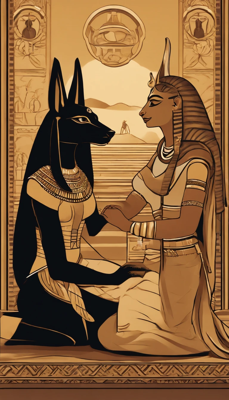 Create an image depicting ancient Egyptians mourning the loss of a cat by shaving off their eyebrows.