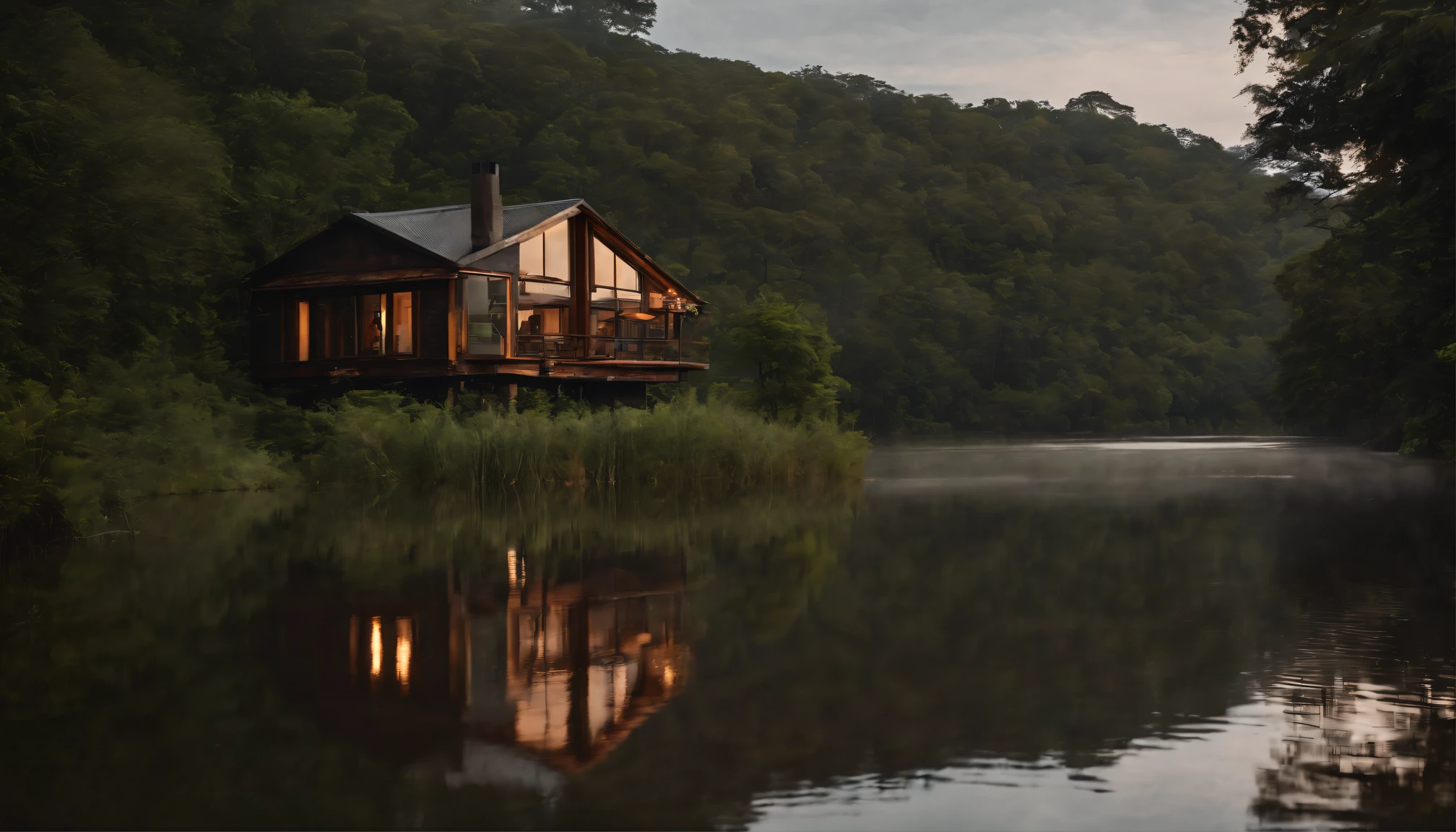 Single-family duplex house next to water bodies and forests in tropical climates