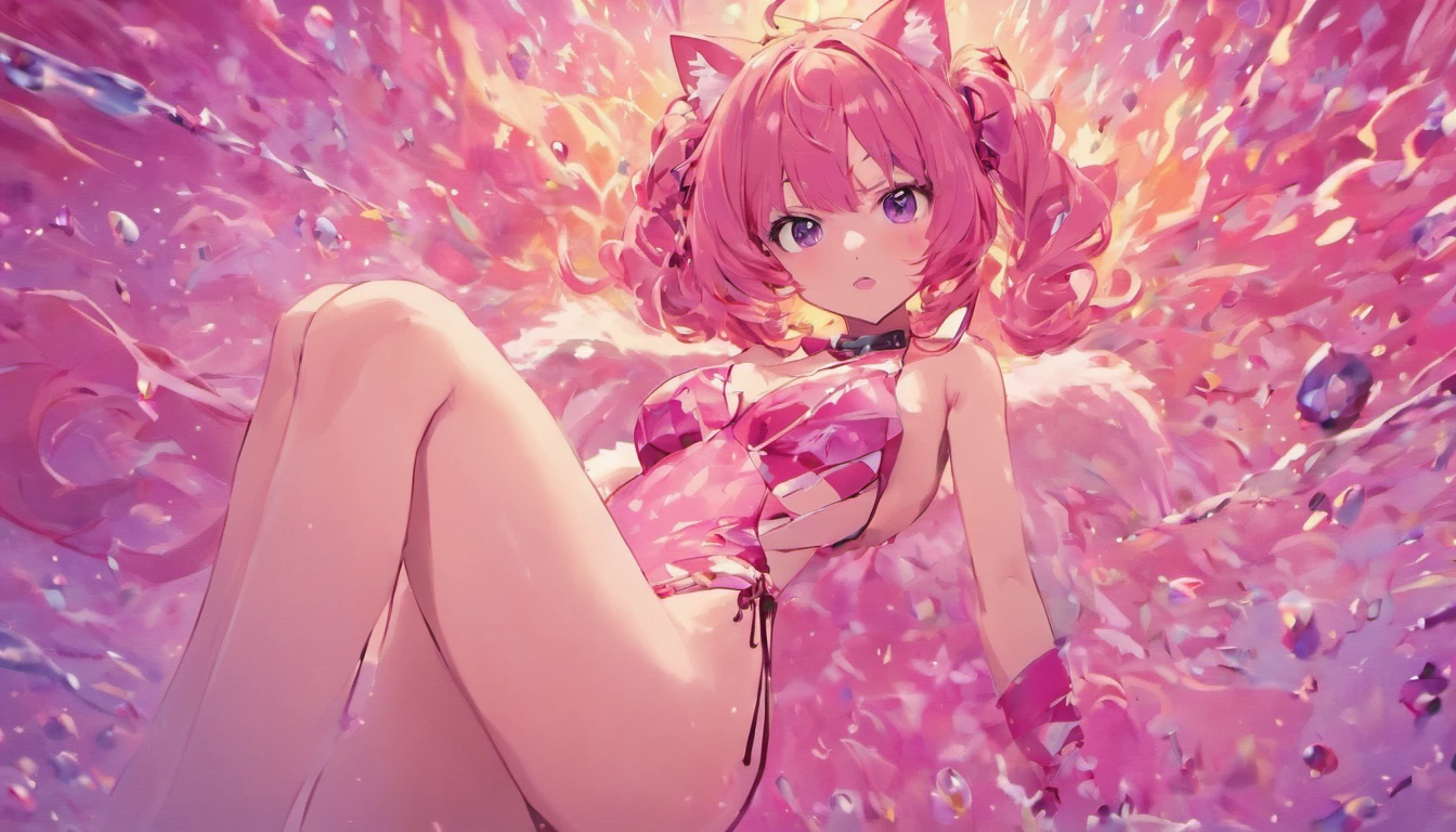 Anime girl with pink latex swimsuit with cat ears and cat tail, Biomechanical OPPAI, Extremely detailed Artgerm, Best anime 4k konachan wallpaper, an oppai cyberpunk, Zerotwo, krenz cushart and artgerm, pixiv 3dcg, Kushatt Krenz Key Art Women, Art germ. High detail