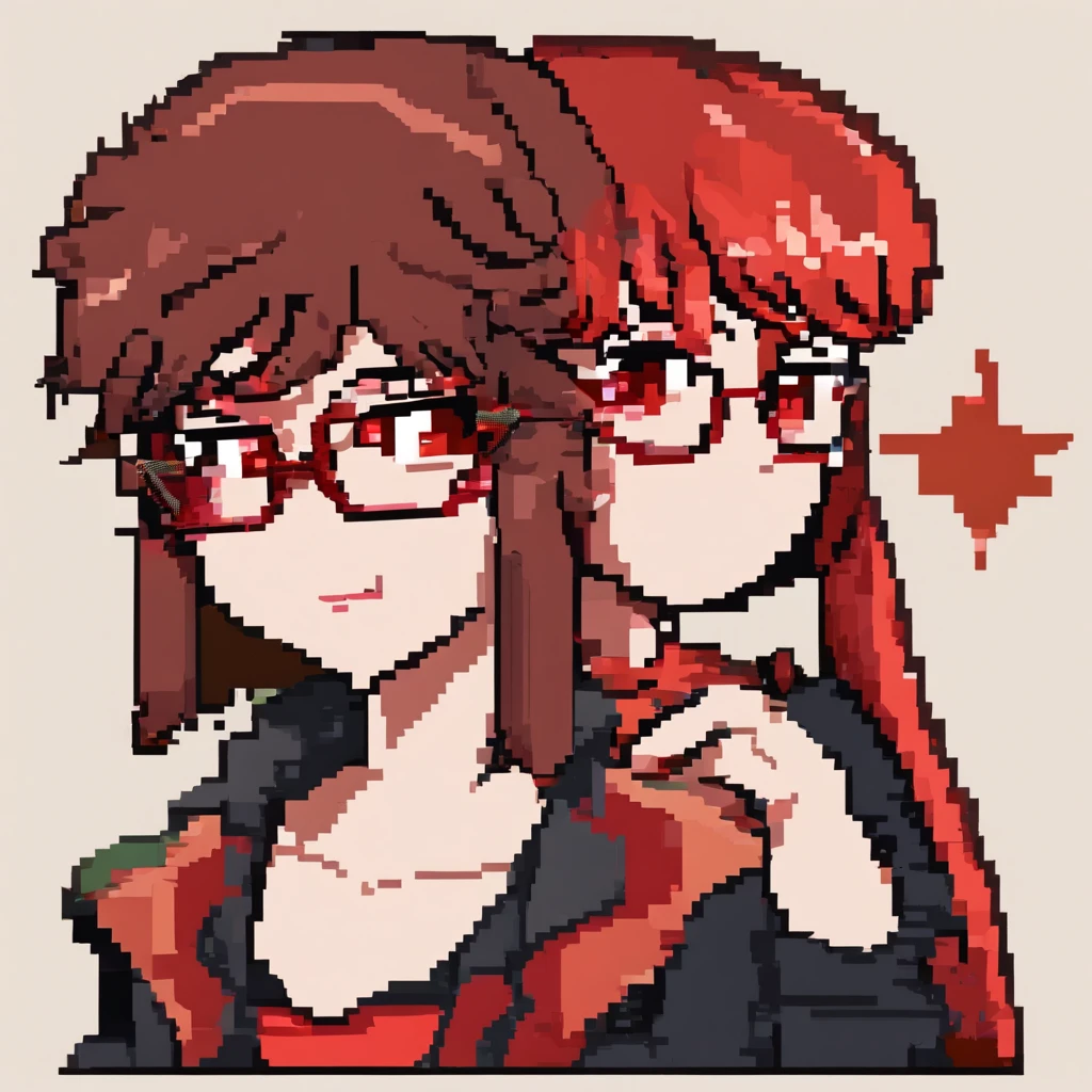 1girl,((red-framed)) (under-rim) glasses, 
red eyes,, (side swept bangs:1.8), asymmetrical bangs,red hair, [[[short]]] hair,simple background