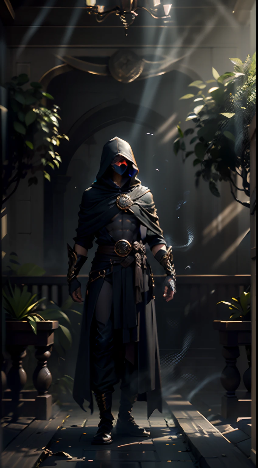(Stand full body to take pictures:1.5), the golden ratio, (Extremely detailed Cg Unity 32K wallpaper:1.1), (tmasterpiece:1.37), (detailed:1.15), Dappled Light, (look at viewer), cinematic light, side lighting, 1girl, hdr, [(Ancient European Assassins, Black Mist Body, Full body black hooded robe, masked, (((+++Black fog and body Interweave))))], Perfect iris, (+perfect hand+:1.21), ray tracing, (best quality:1.13)