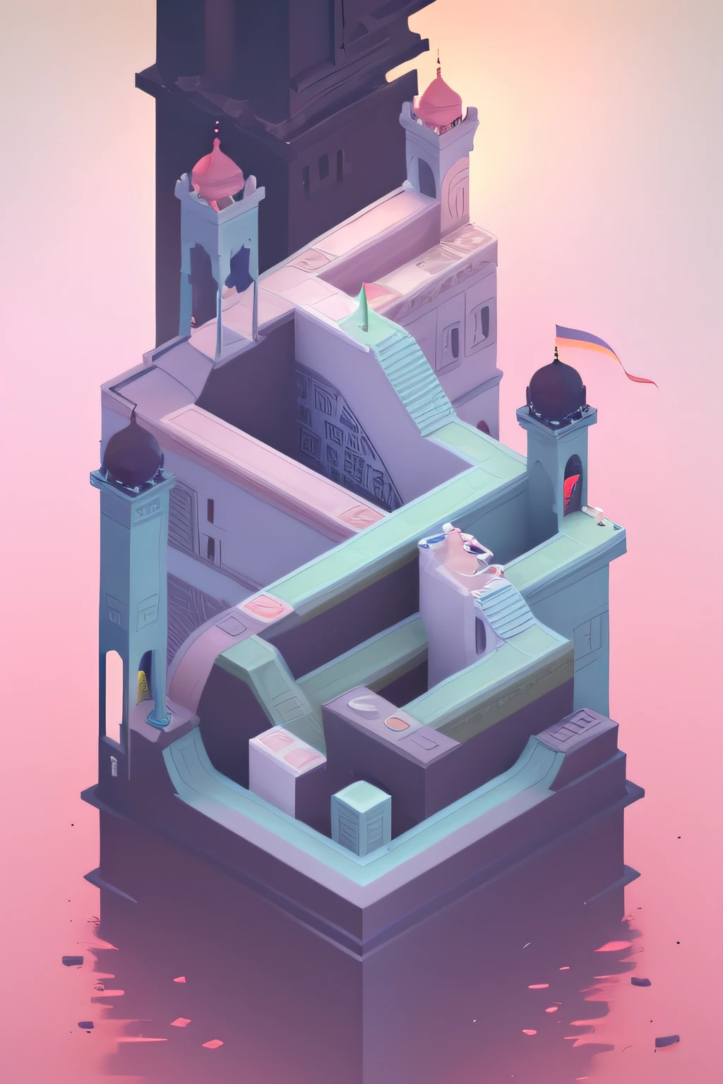 tmasterpiece，monument valley，geomerty，4K Ultra HD, 超高分辨率, (Photorealistic: 1.4), Best quality，tmasterpiece（pastel colour：1.2)