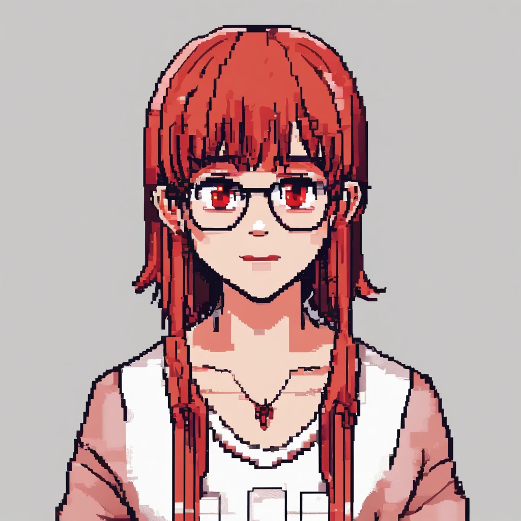 1girl,fullbody,chibi,((red-framed)) (under-rim) glasses, 
red eyes,12 years old, (side swept bangs:1.8), asymmetrical bangs,red hair, [[[short]]] hair,simple background