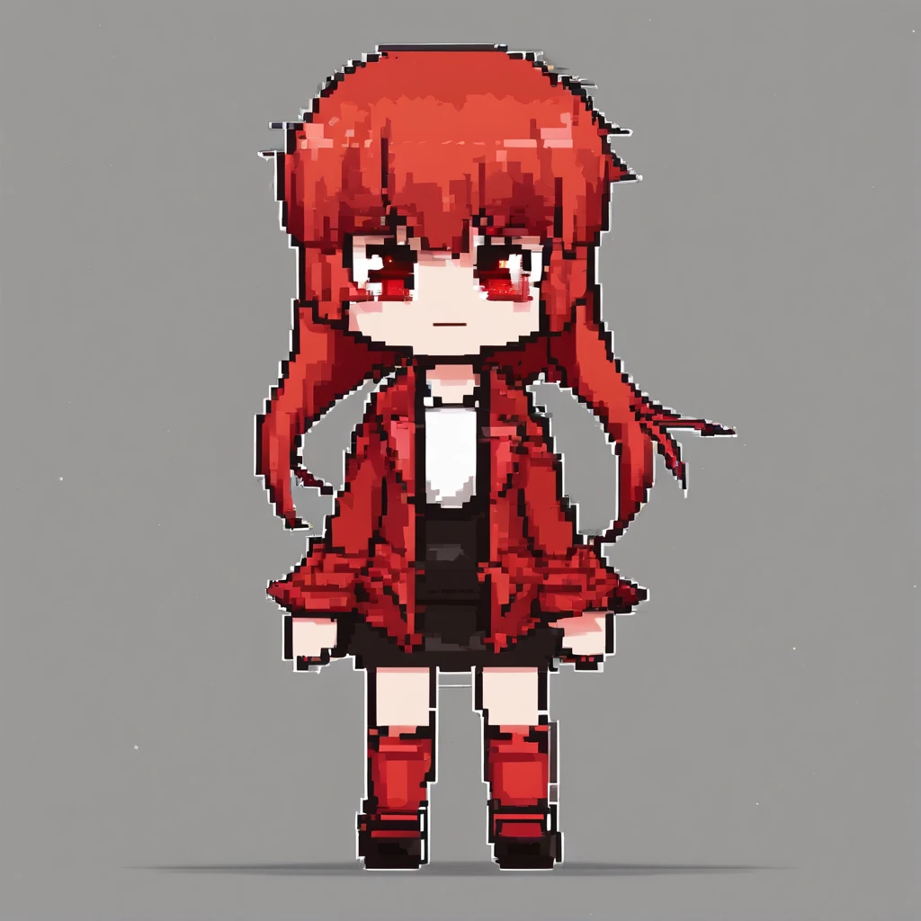 1girl,fullbody,chibi,((red-framed)) (under-rim) glasses, 
red eyes,12 years old, (side swept bangs:1.8), asymmetrical bangs,red hair, [[[short]]] hair,simple background