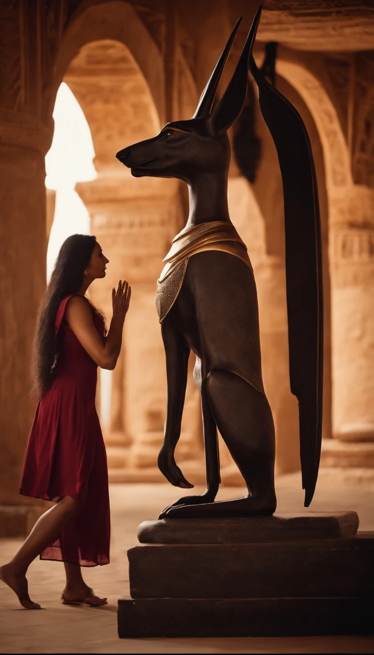 Anubis seduciendo a una mujer; Y otra mujer que vigila a Anubis