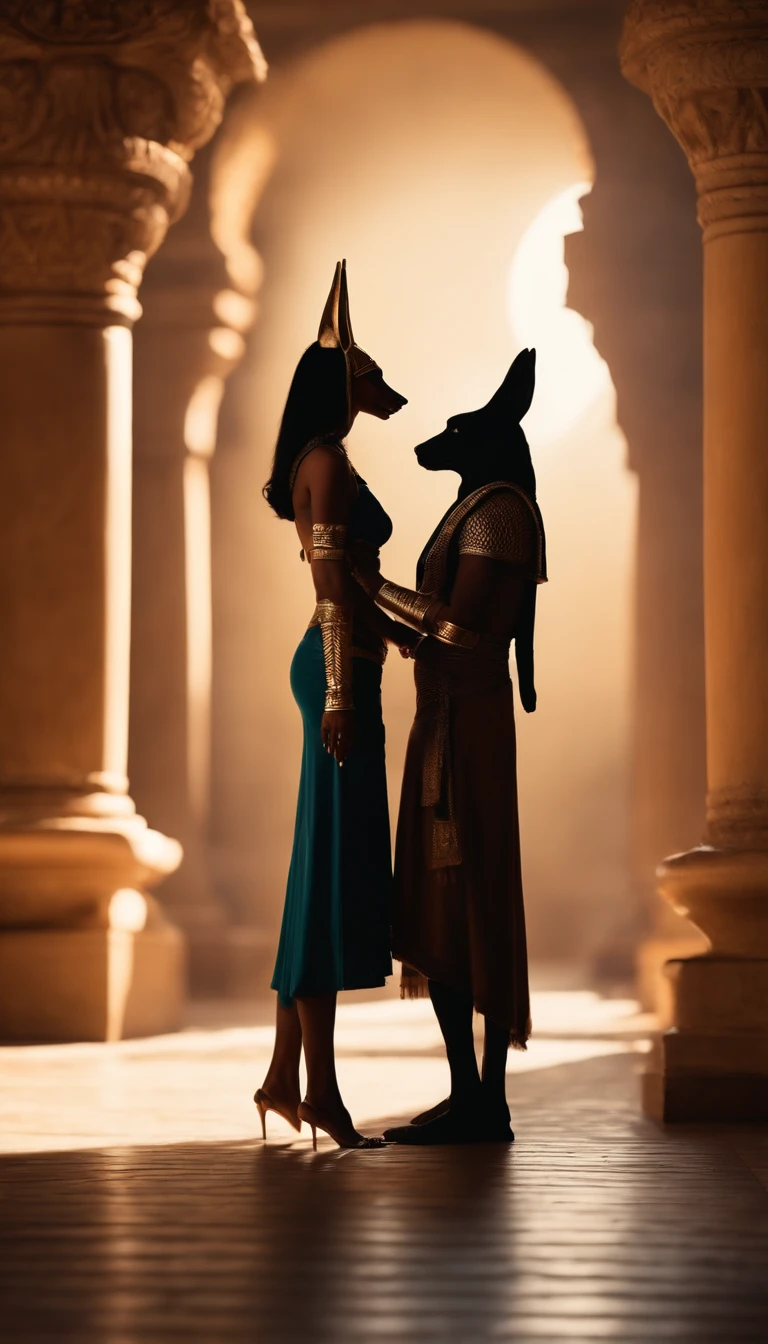 Anubis seduciendo a una mujer; Y otra mujer que vigila a Anubis