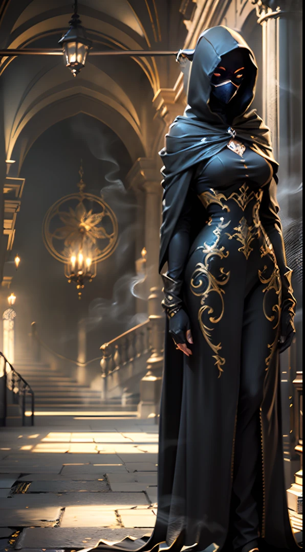 (Stand full body to take pictures:1.5), the golden ratio, (Extremely detailed Cg Unity 32K wallpaper:1.1), (tmasterpiece:1.37), (detailed:1.15), Dappled Light, (look at viewer), cinematic light, side lighting, 1girl, hdr, [(Ancient European Assassins, Black Mist Body, Full body black hooded robe, masked, (((+++Black fog and body Interweave))))], Perfect iris, (+perfect hand+:1.21), ray tracing, (best quality:1.13)