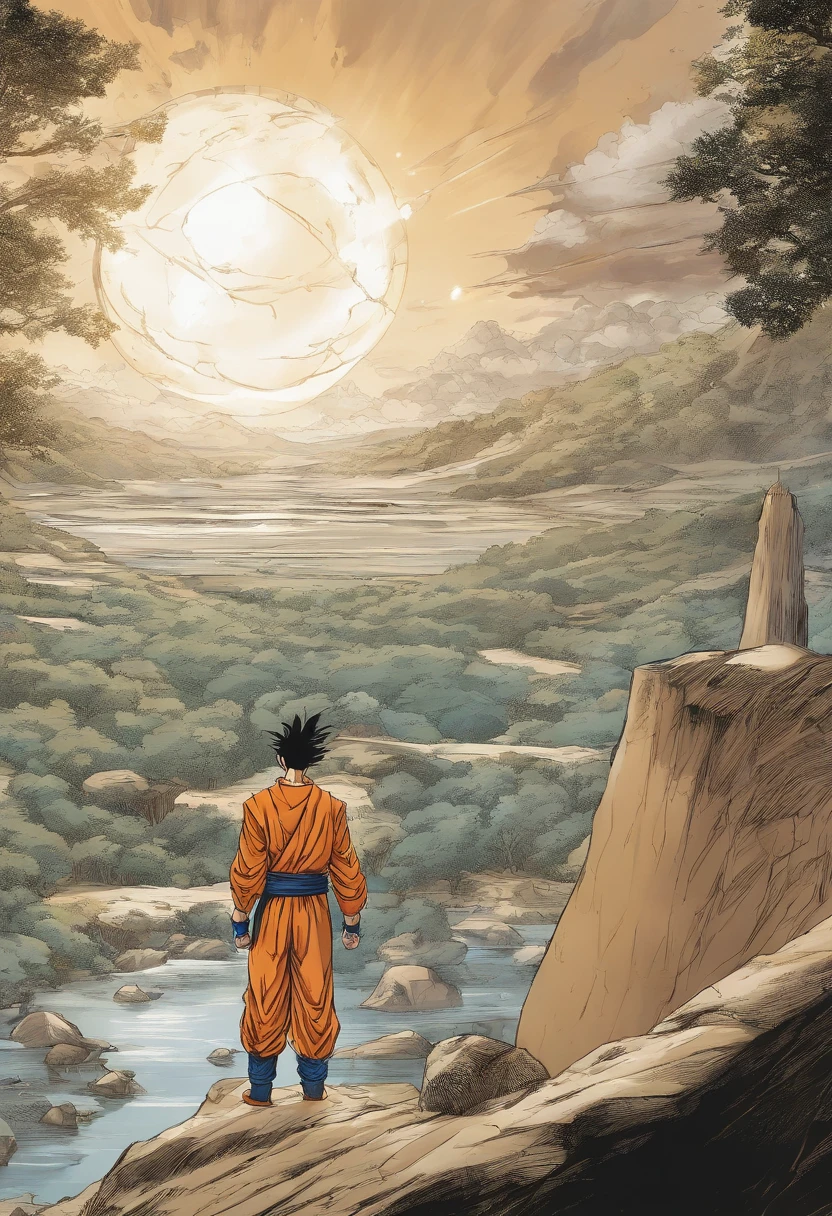 Dragon Ball manga, manga book, Comic storyboard: 1.8, Comics_layout, Super Saiyans around the world", (isolation: 1.1), (glaze: 1.1), (reflective light: 1.2), glass, polygon, Ultra detailed, Intricate, oil on the canvas, Dry brush, (surrealism: 1.1), (Disturbing: 1.1), Enhanced detail., 32K ,Ultra HD, Comics-like panel layout, Voice balloons, English text, Hand drawn audio stickers used in comics.