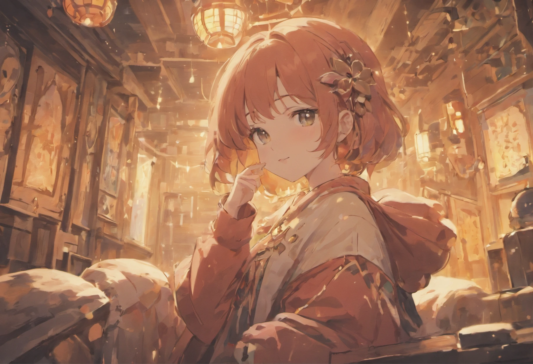 dark circles、kawaii、Winters、The warm、Laughing、Inside the house、warm color、with light glowing、in a house、Bears of various colors、