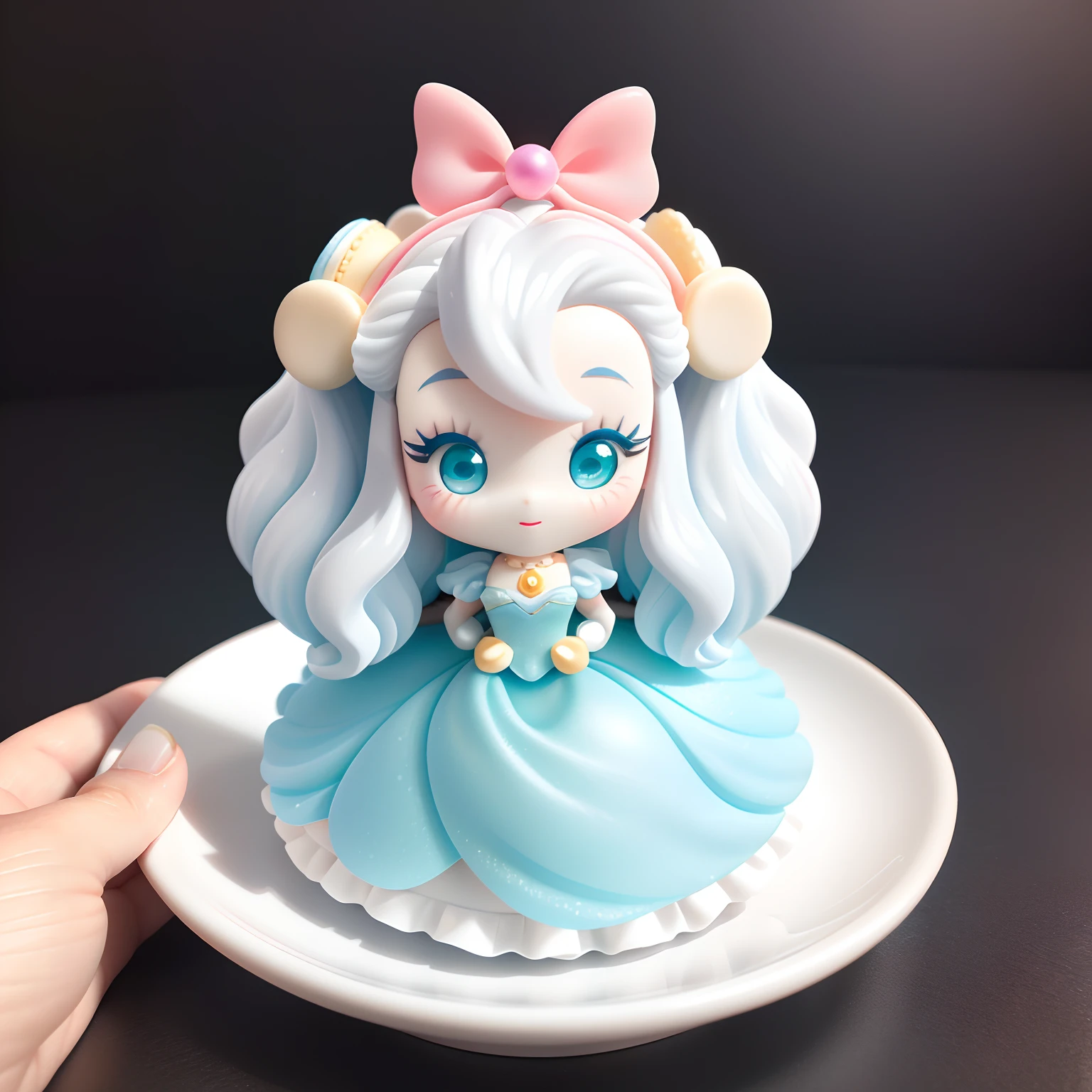 Disney Little Mermaid Doll Model Toy Figurine,white backgrounid,Dreamy and cute hair accessories, Popmart blind box, IP design, tchibi, Macaron color,solid color backdrop, clean backdrop, resin, Exciting, 3D rendering of , oc rendered, 8K, Soft focus, Super details with fine gloss ,